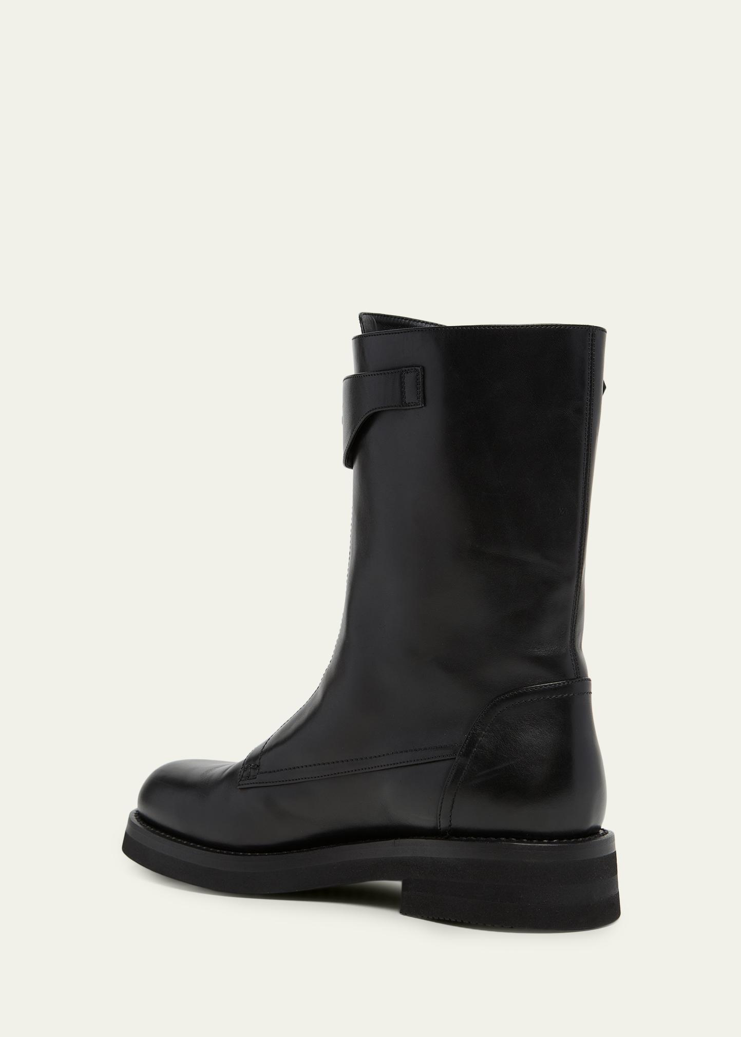 McQueen Men's Biker Leather Center-Zip Buckle Boots - Bergdorf Goodman