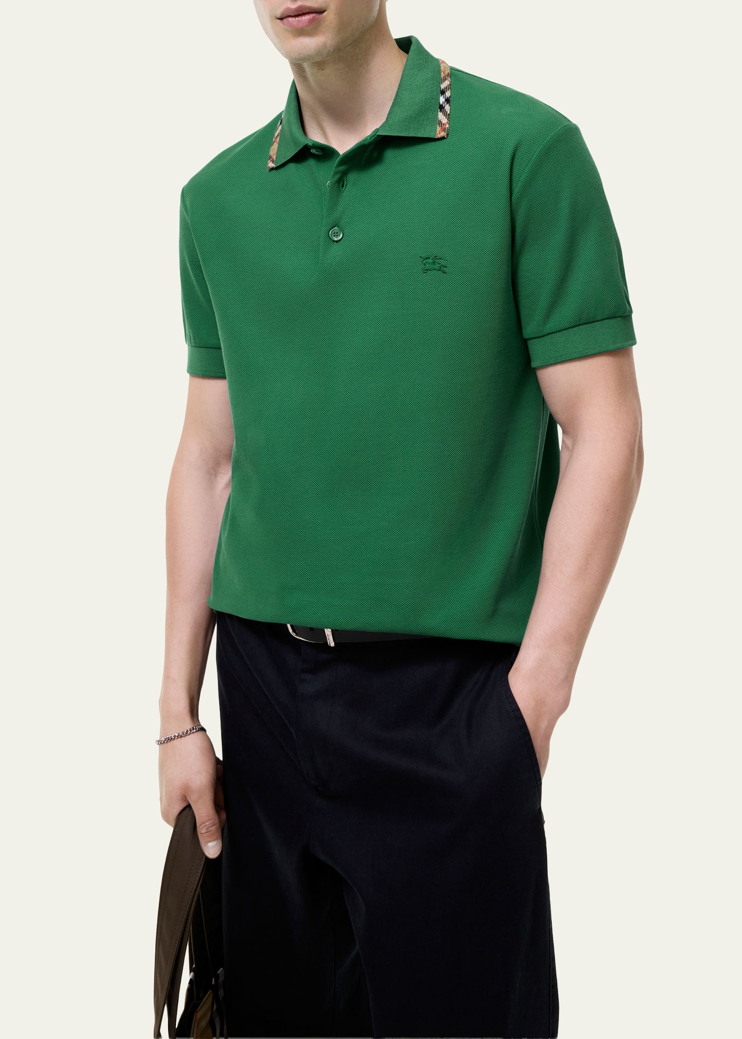 Burberry Men's Eddie Check-Trim Cotton Polo Shirt - Bergdorf Goodman