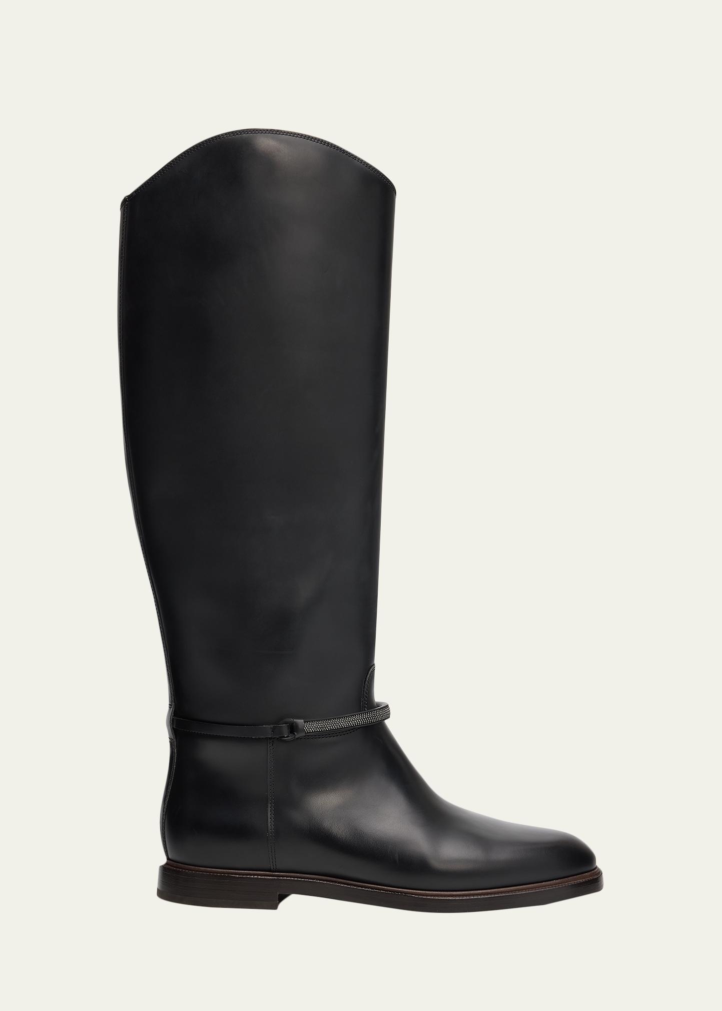 Brunello Cucinelli Leather Riding Boots w/ Monili - Bergdorf Goodman