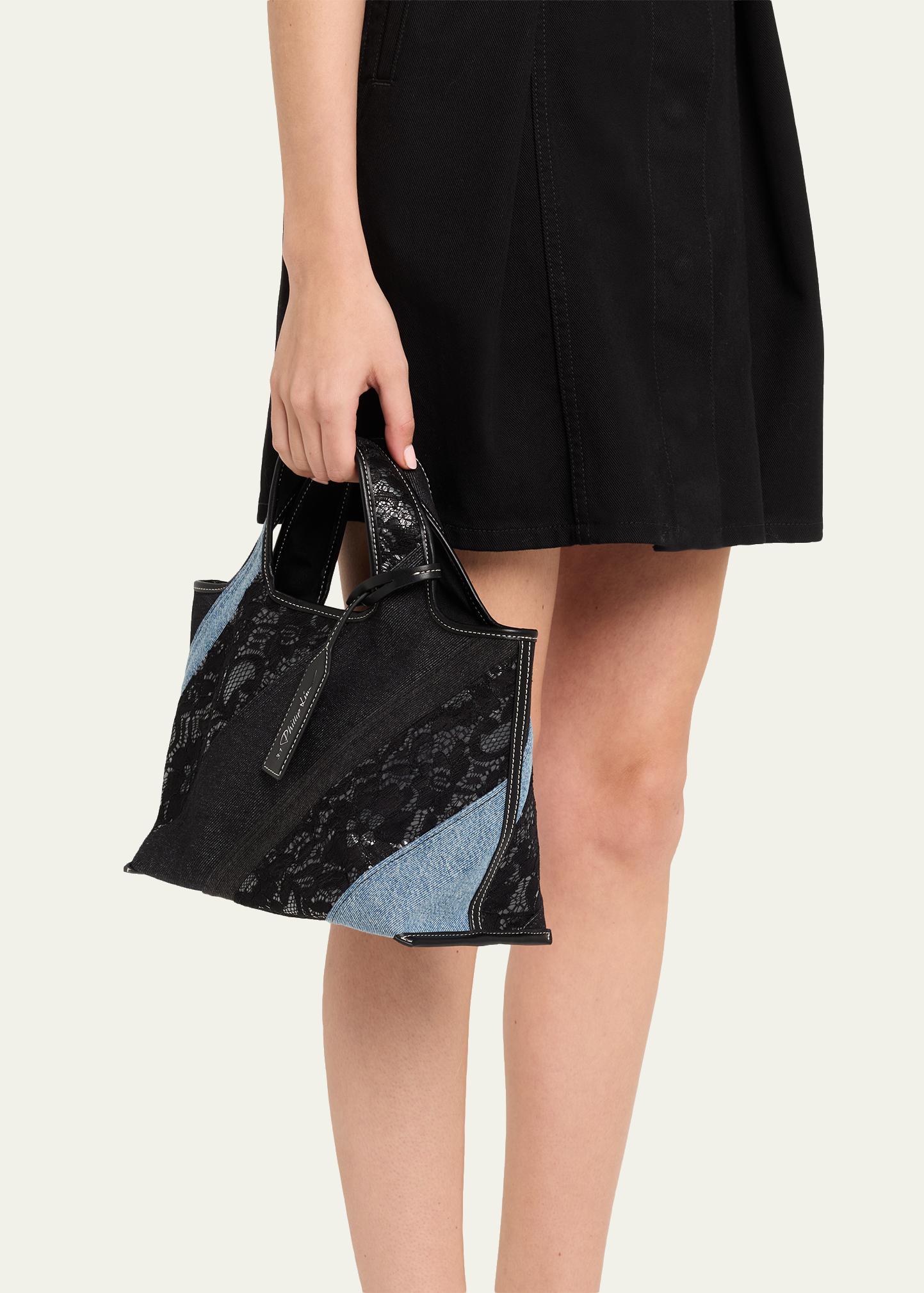 3.1 Phillip Lim Patchwork Lace & Denim Mini Market Tote Bag