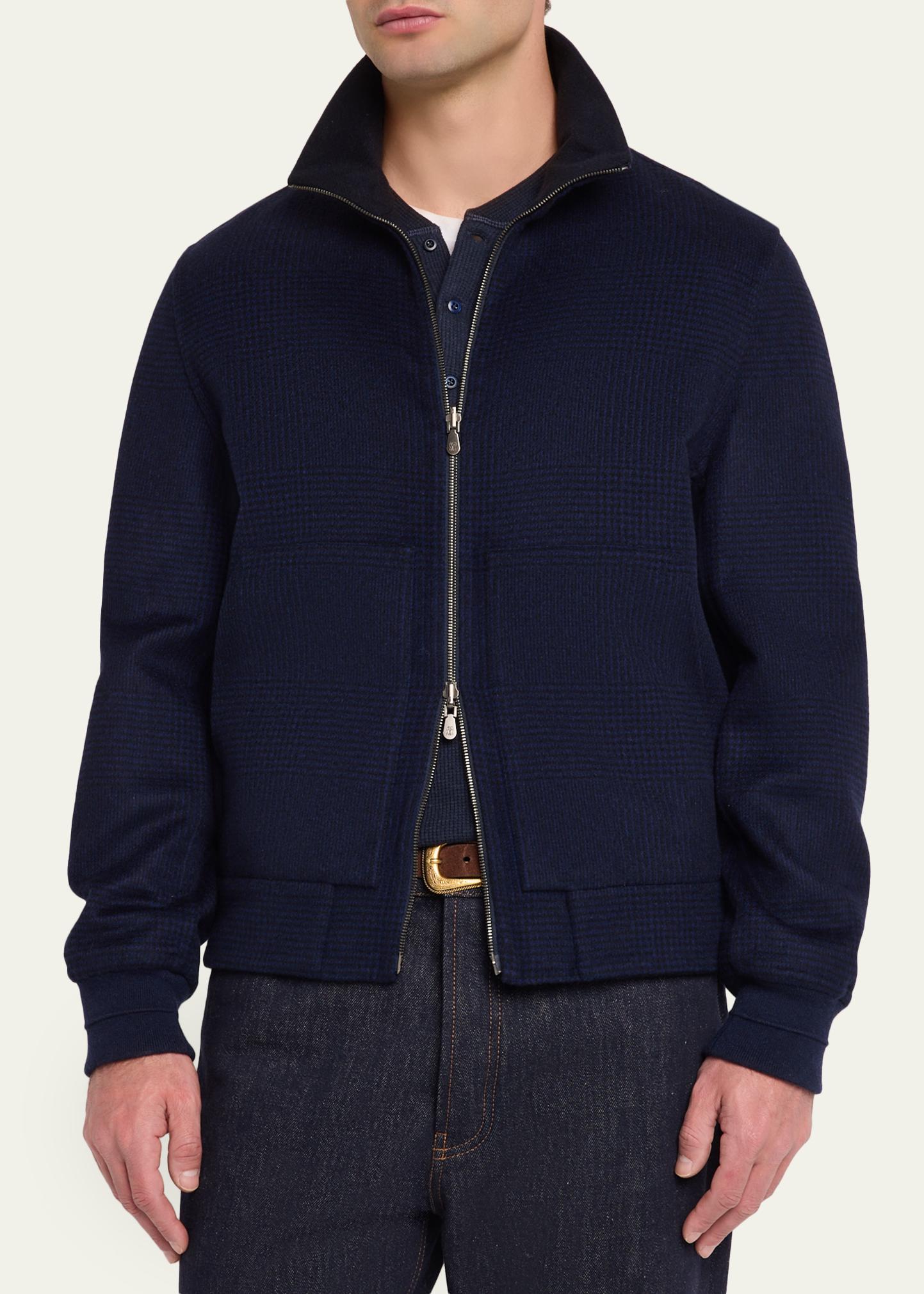 Brunello Cucinelli Men's Cashmere Textured Full-Zip Bomber Jacket