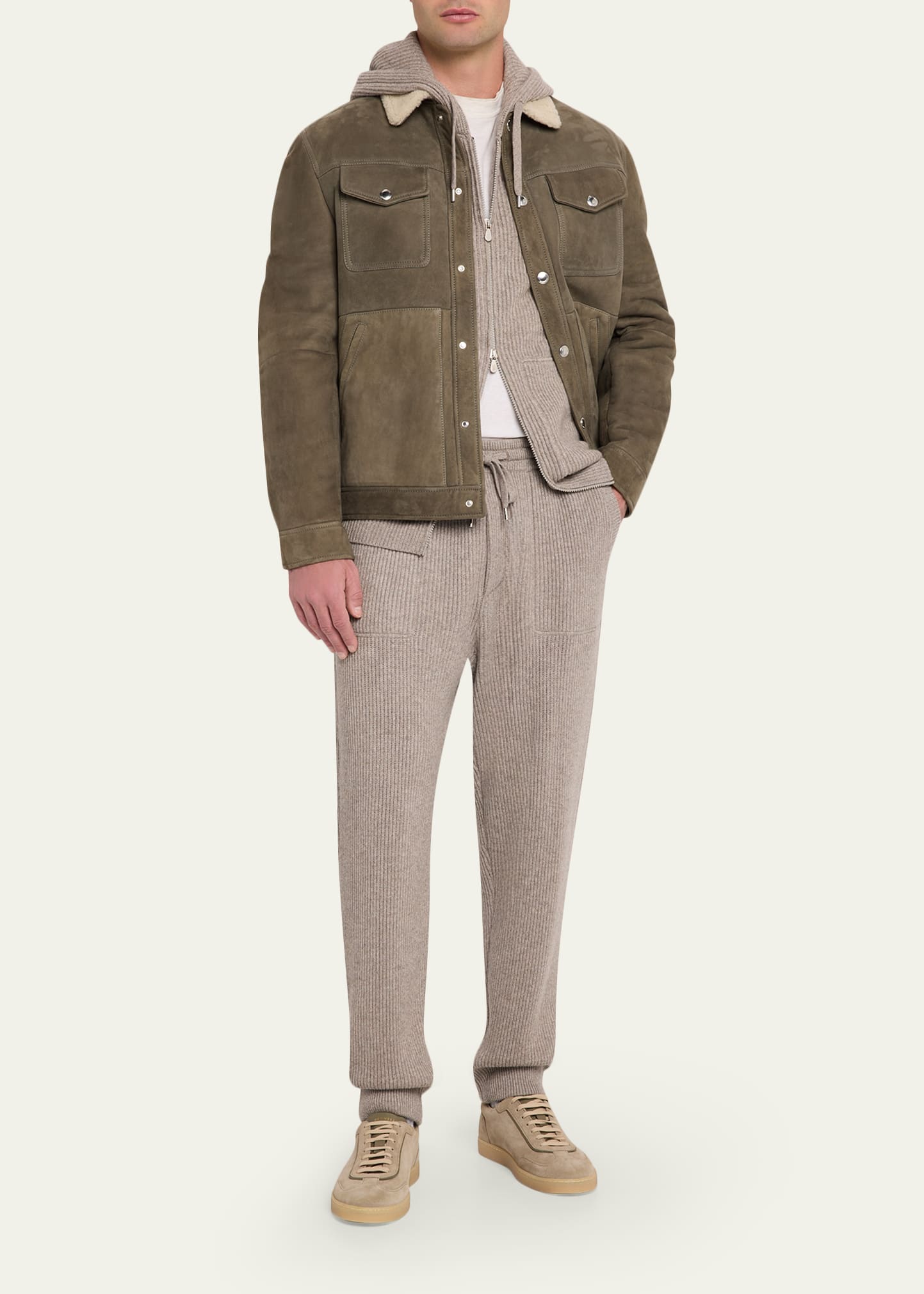 Brunello Cucinelli Men's Cashmere Rib Full-Zip Hoodie - Bergdorf