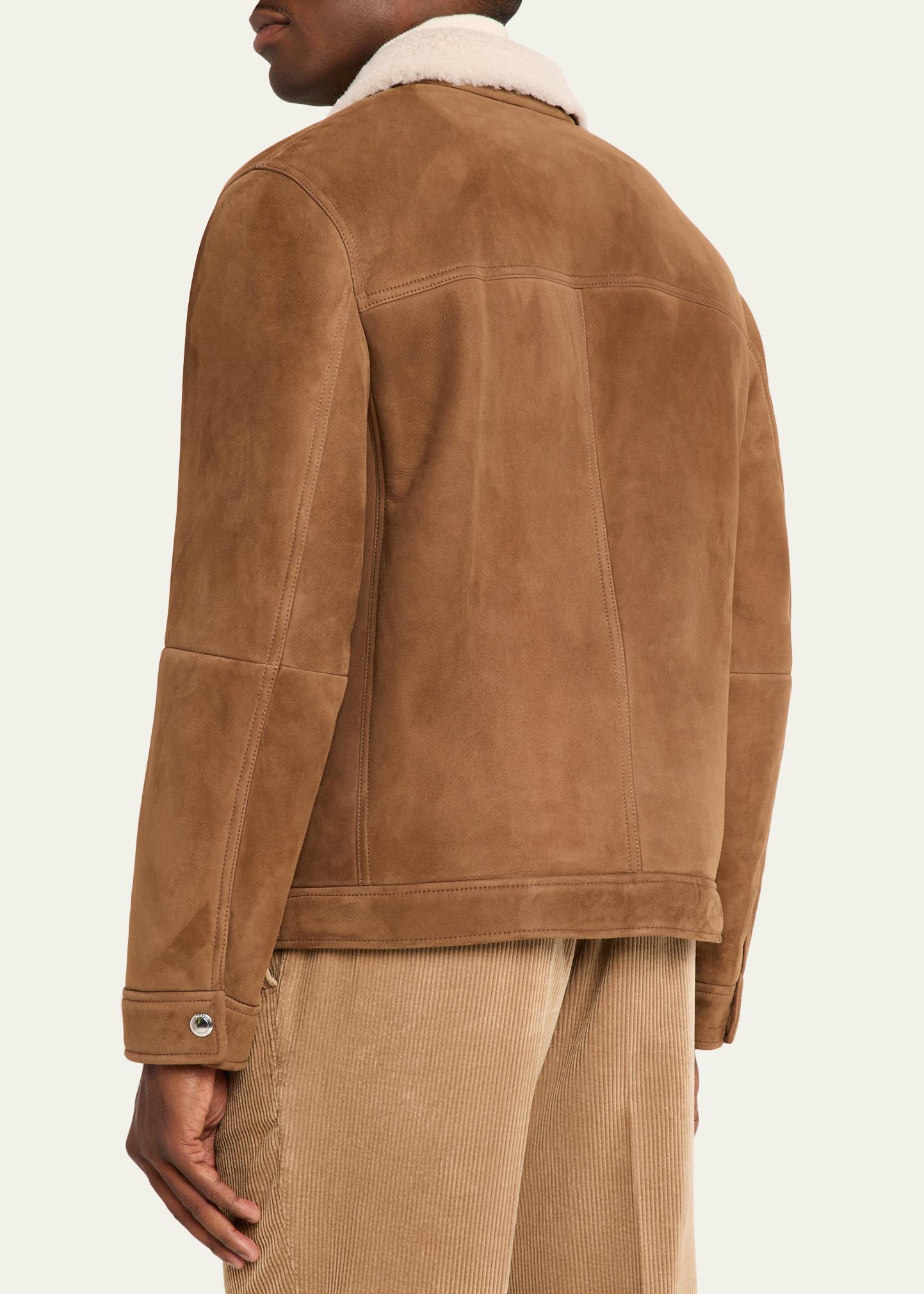 Brunello Cucinelli Men's Shearling-Collar Suede Snap Front Jacket