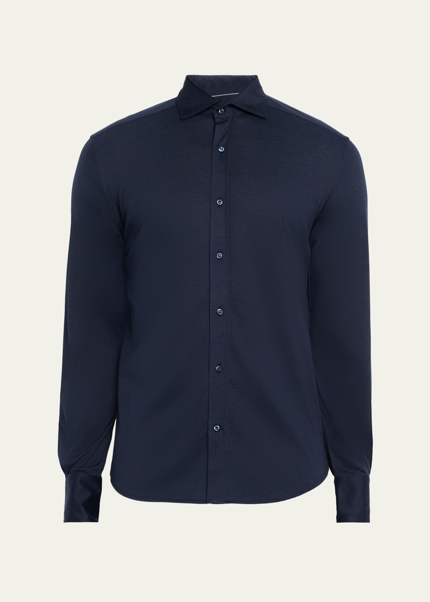 Brunello Cucinelli Men's Silk and Cotton Jersey Long-Sleeve Polo