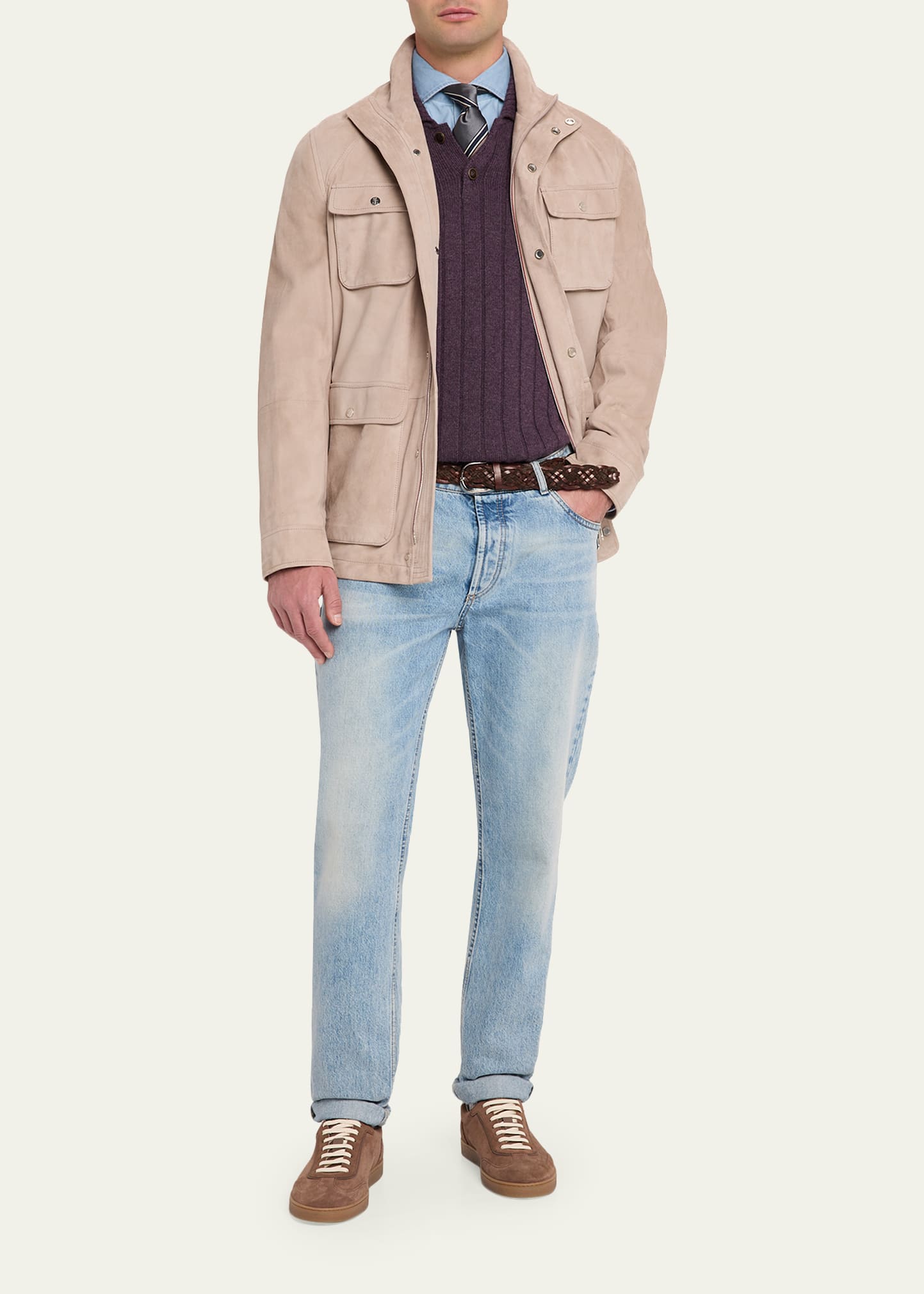 Brunello Cucinelli Men's Nubuck Leather Four-Pocket Safari Jacket