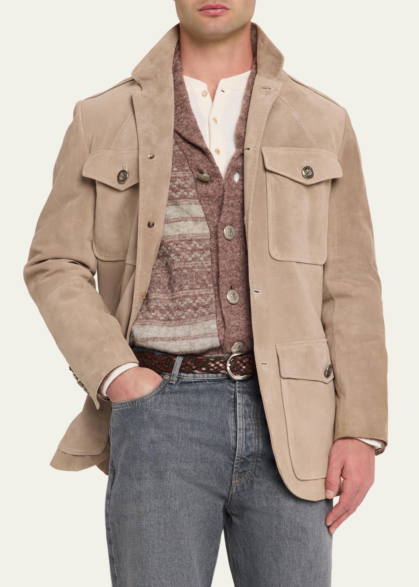 Brunello Cucinelli Men's Suede Four-Pocket Safari Jacket