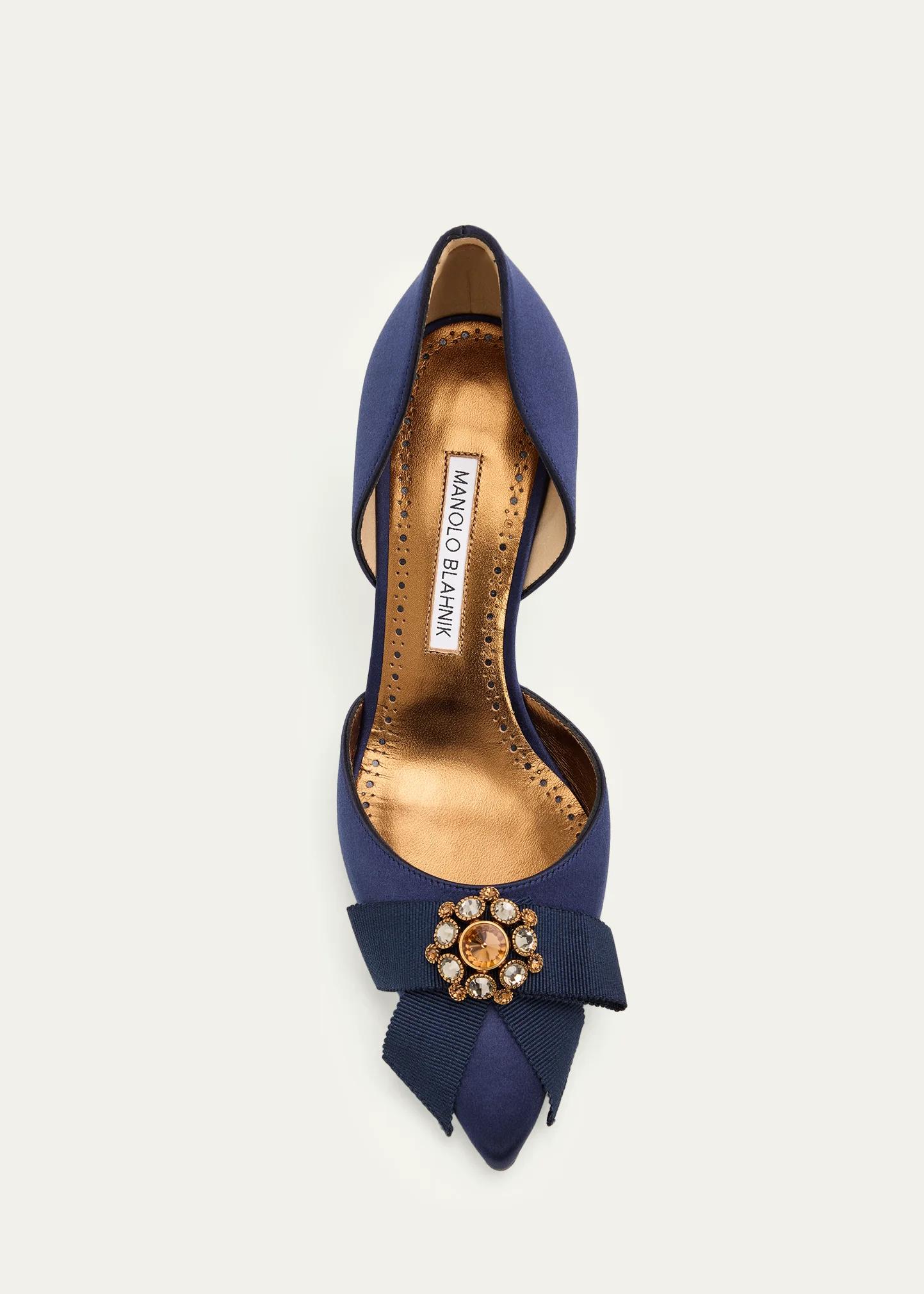 Manolo Blahnik 70mm Apidosa Embellished Satin Bow Pumps - Bergdorf