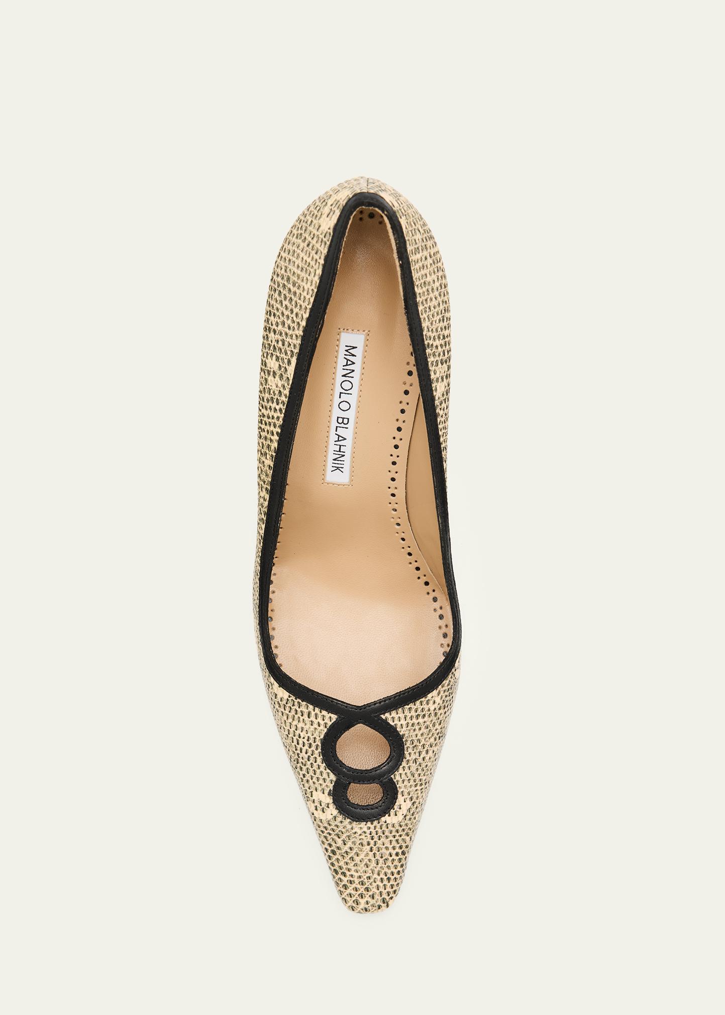 Manolo Blahnik 90mm Berry Snake-Embossed Leather Pumps - Bergdorf