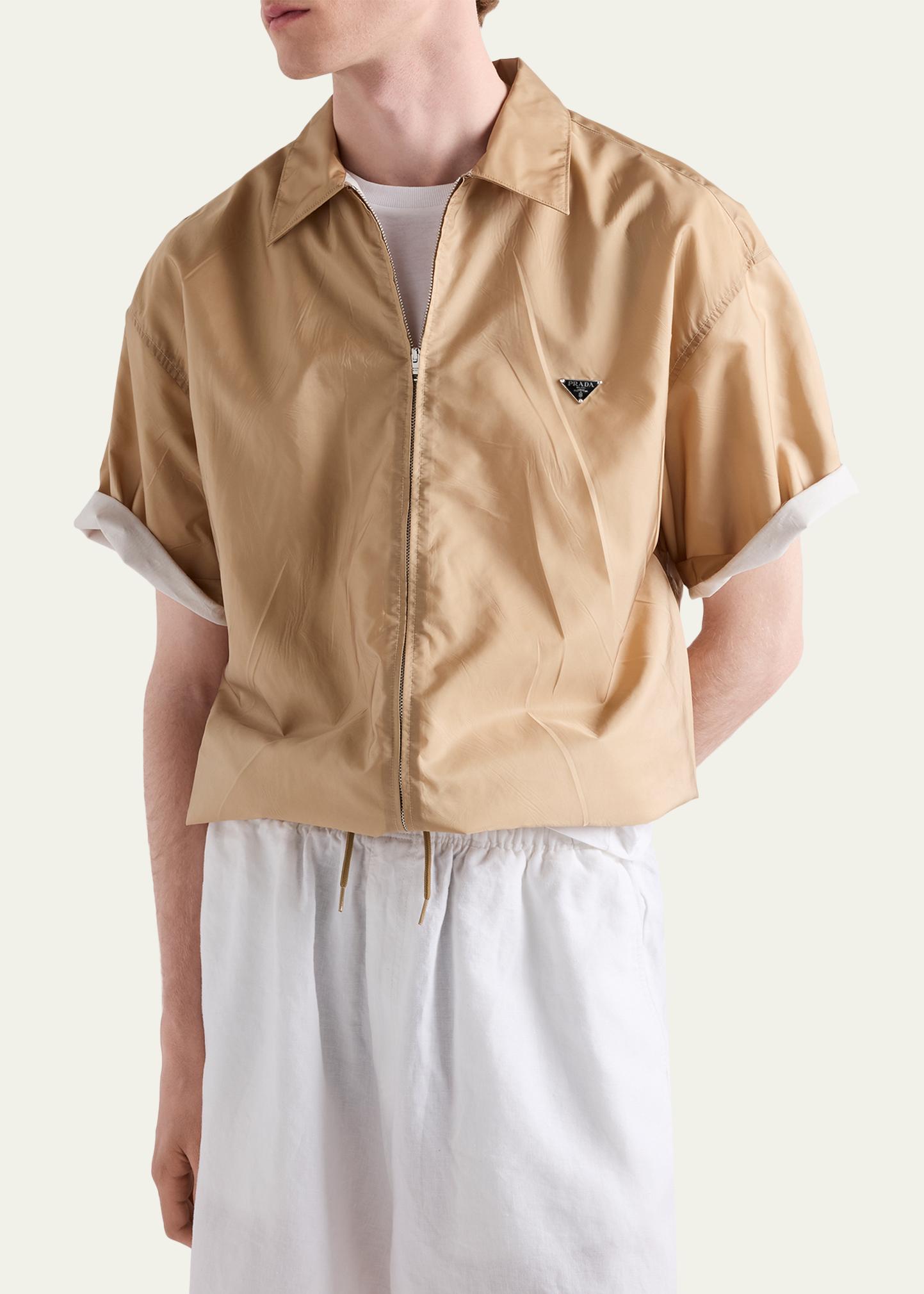 Prada Men's Re-Nylon Full-Zip Short-Sleeve Shirt - Bergdorf Goodman
