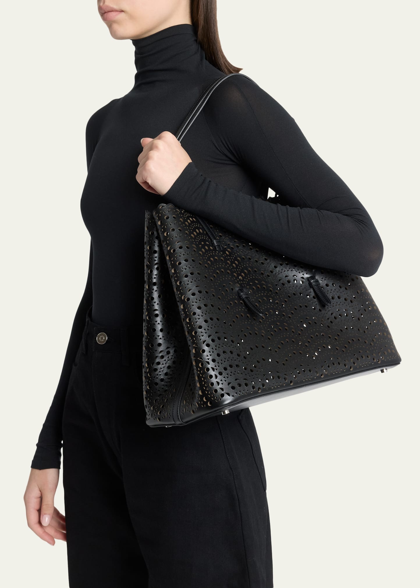 ALAIA Mina 37 Large Perforated Leather Tote Bag - Bergdorf Goodman