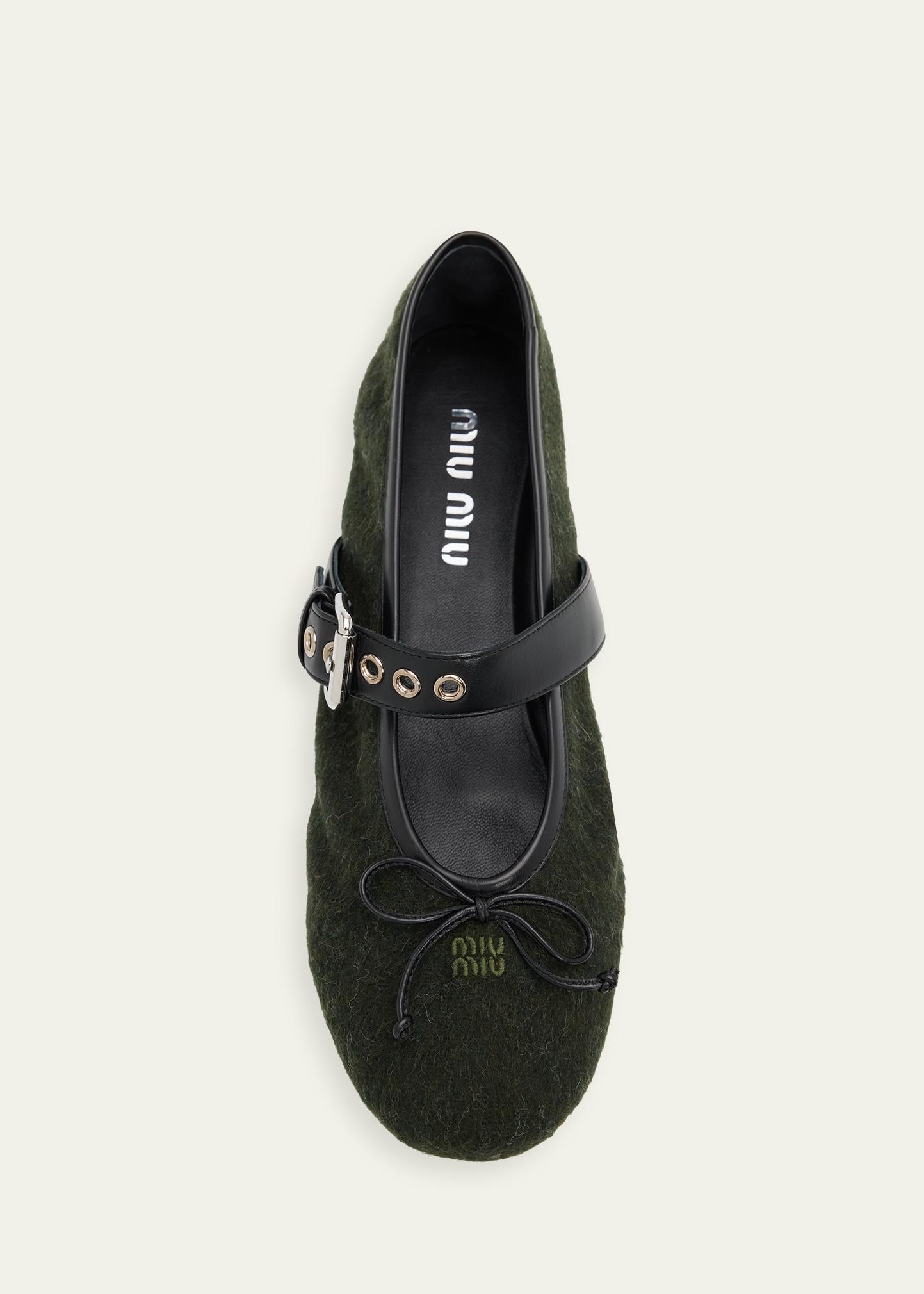 Miu Miu Flannel Leather-Strap Ballerina Flats - Bergdorf Goodman