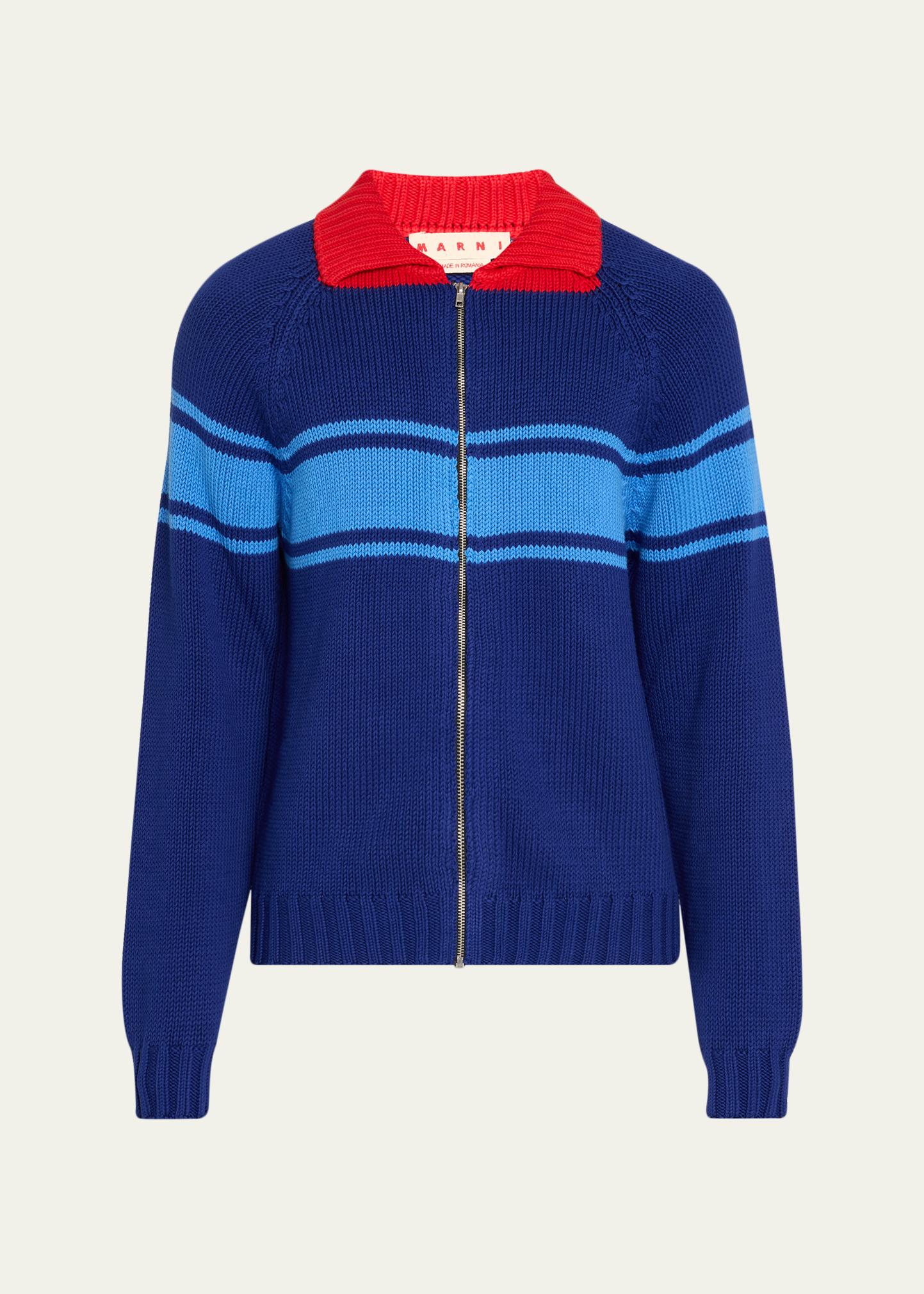 Marni Colorblocked Cotton Zip-Front Cardigan - Bergdorf Goodman