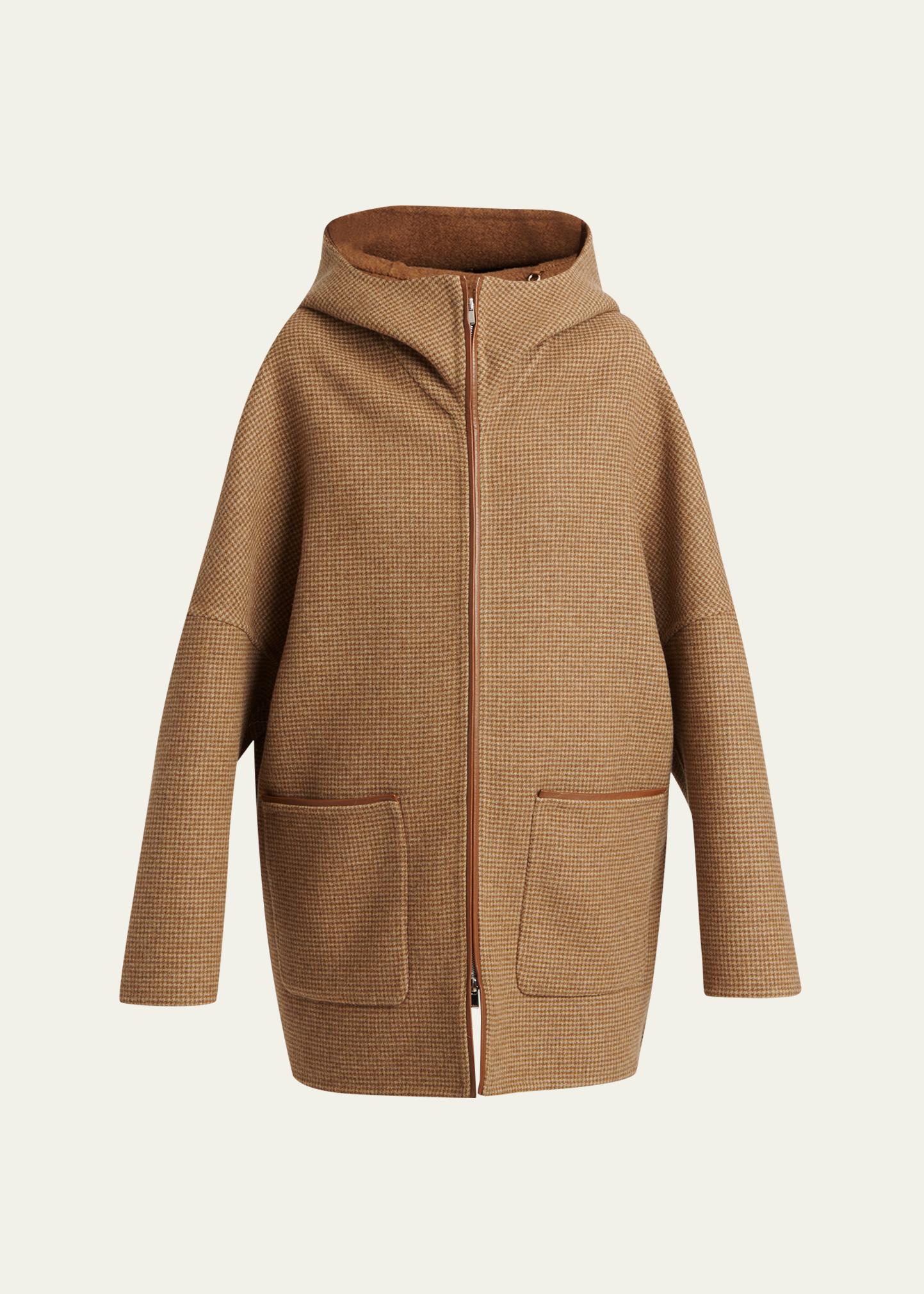 Kiton Houndstooth Wool-Cashmere Hooded Overcoat - Bergdorf Goodman