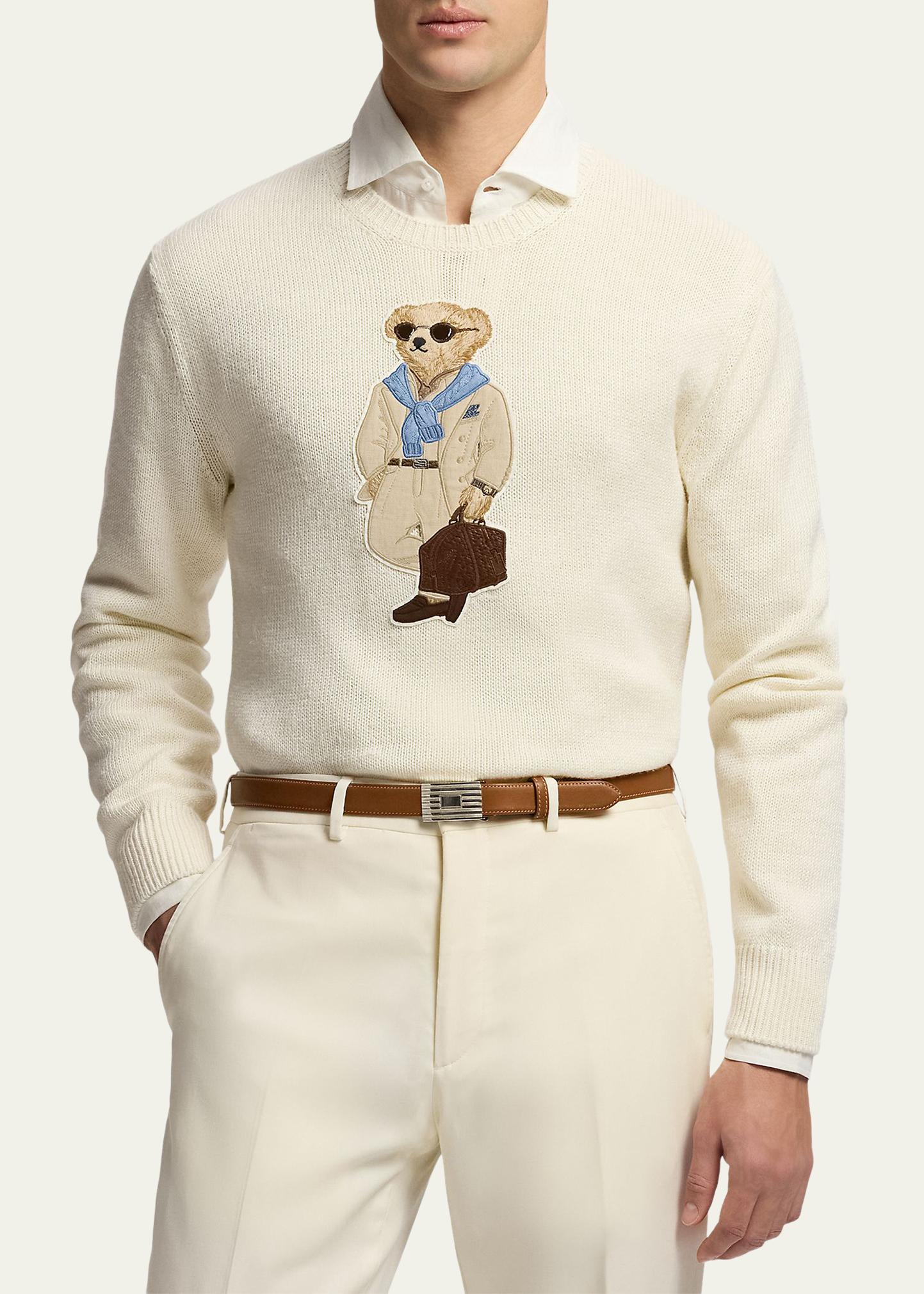 美品 Ralph Lauren Purple Label 伊製 シルクニットタイ Ralph Lauren Purple Label Men's Silk Knit Polo Bear Crewneck