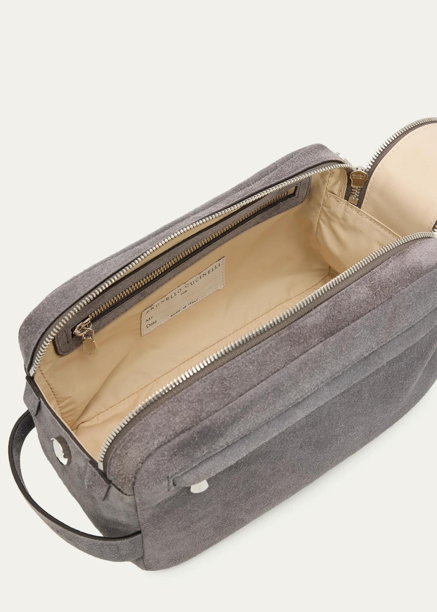 BRUNELLO CUCINELLI 남성 가죽 와이드 입구 세면백