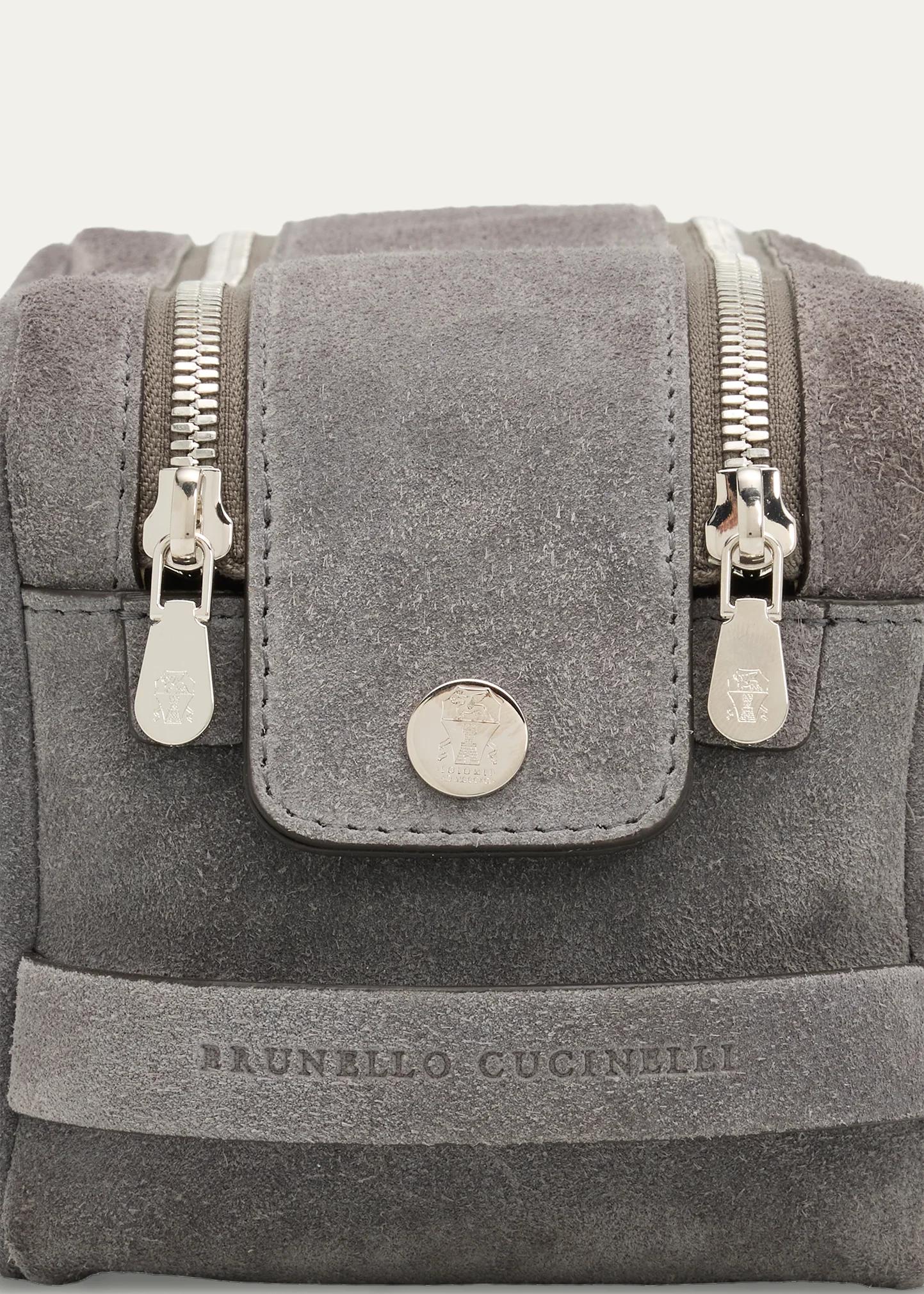 BRUNELLO CUCINELLI 남성 가죽 와이드 입구 세면백