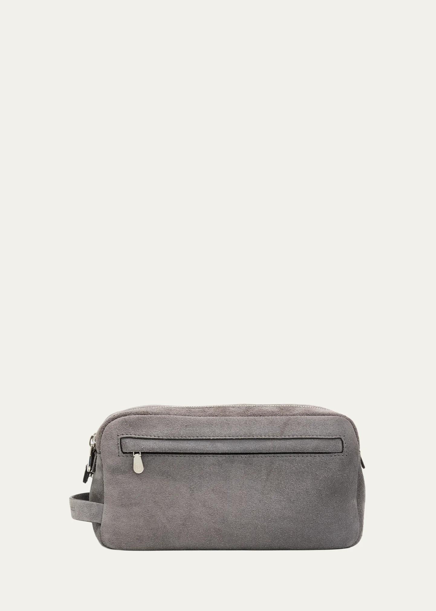 BRUNELLO CUCINELLI 남성 가죽 와이드 입구 세면백