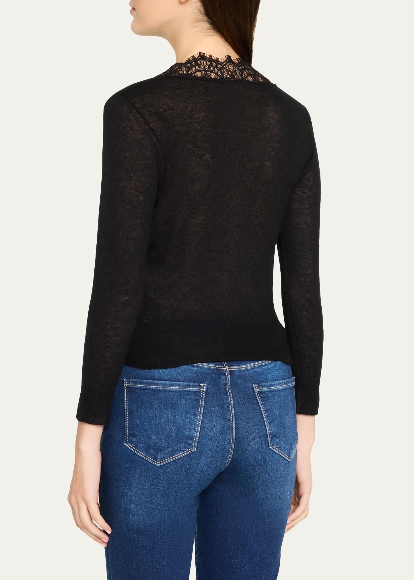 L'AGENCE Eluna Lace-Trim Cardigan - Bergdorf Goodman