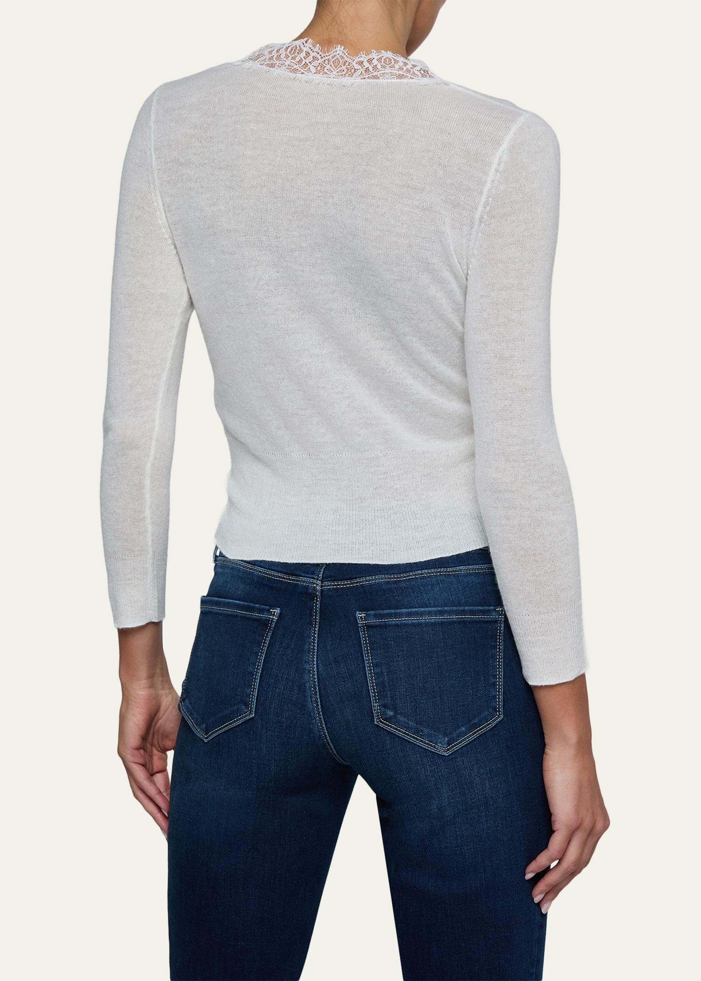 L'AGENCE Eluna Lace-Trim Cardigan - Bergdorf Goodman