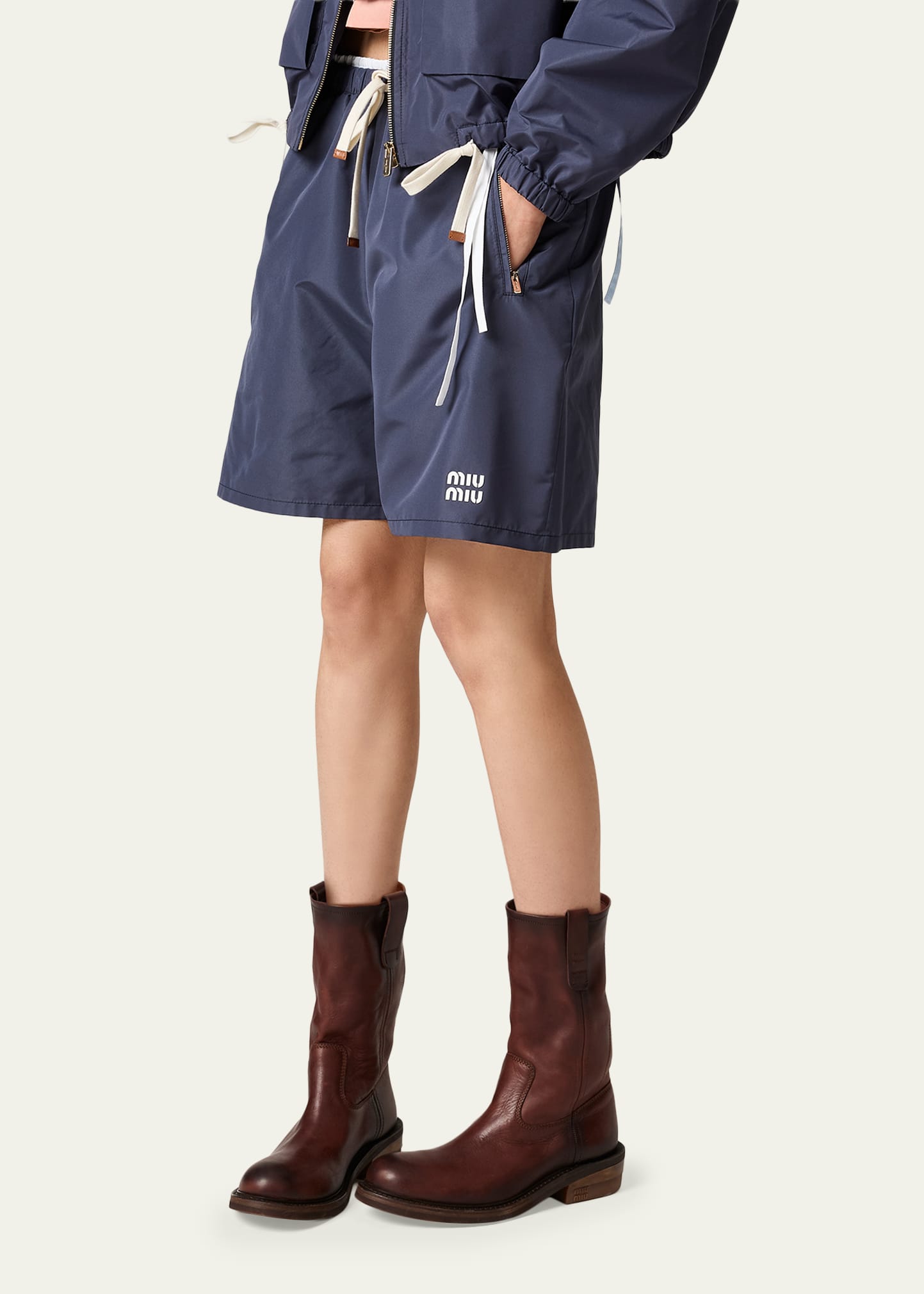 Miu Miu Technical Fabric Drawstring Shorts - Bergdorf Goodman