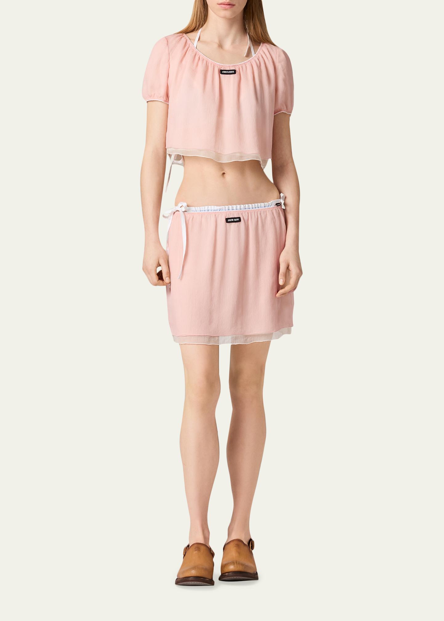Miu Miu Layered Crinkle Silk Chiffon Mini Skirt - Bergdorf Goodman