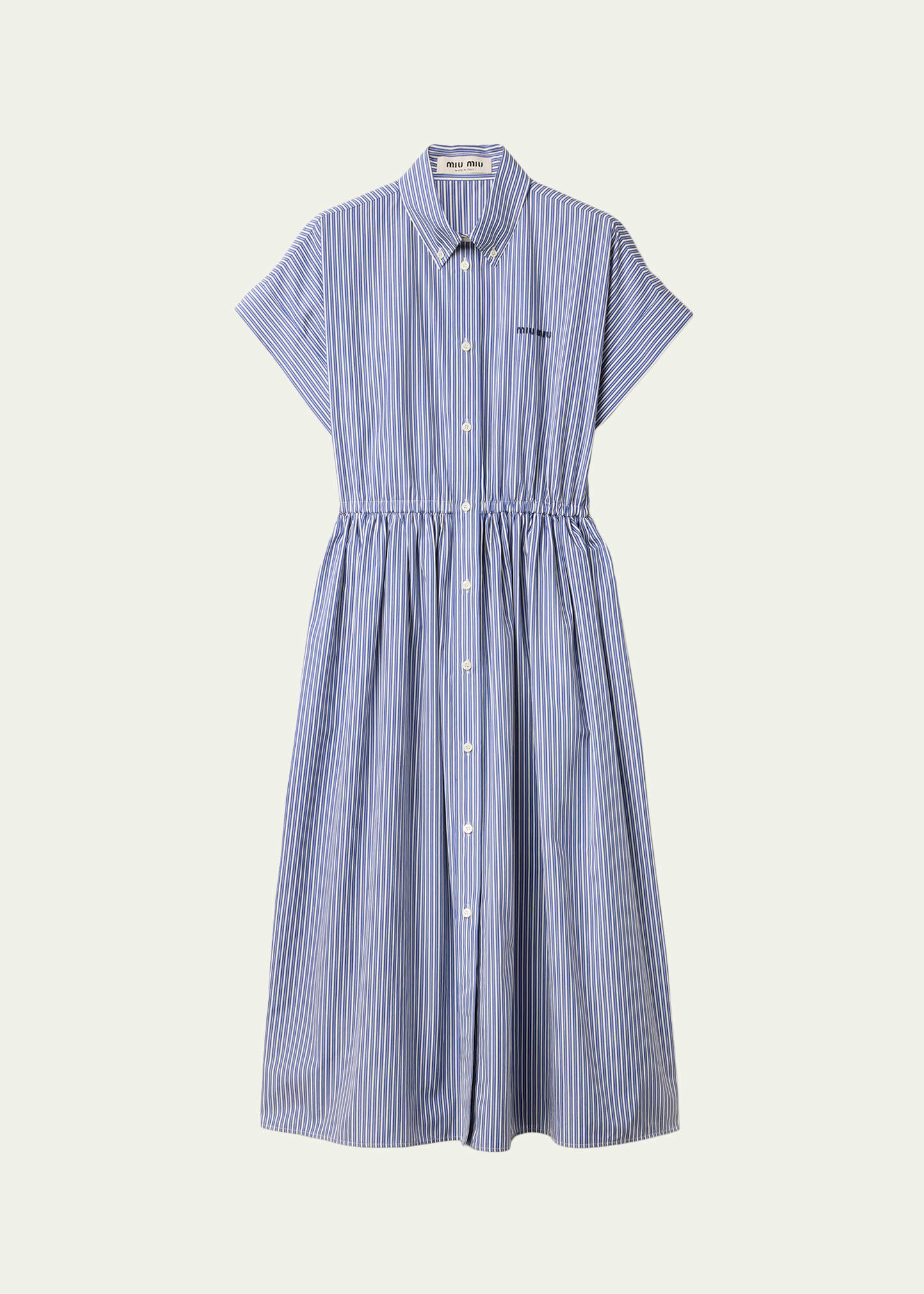 Miu Miu Short-Sleeve Striped Cotton Poplin Midi Shirtdress