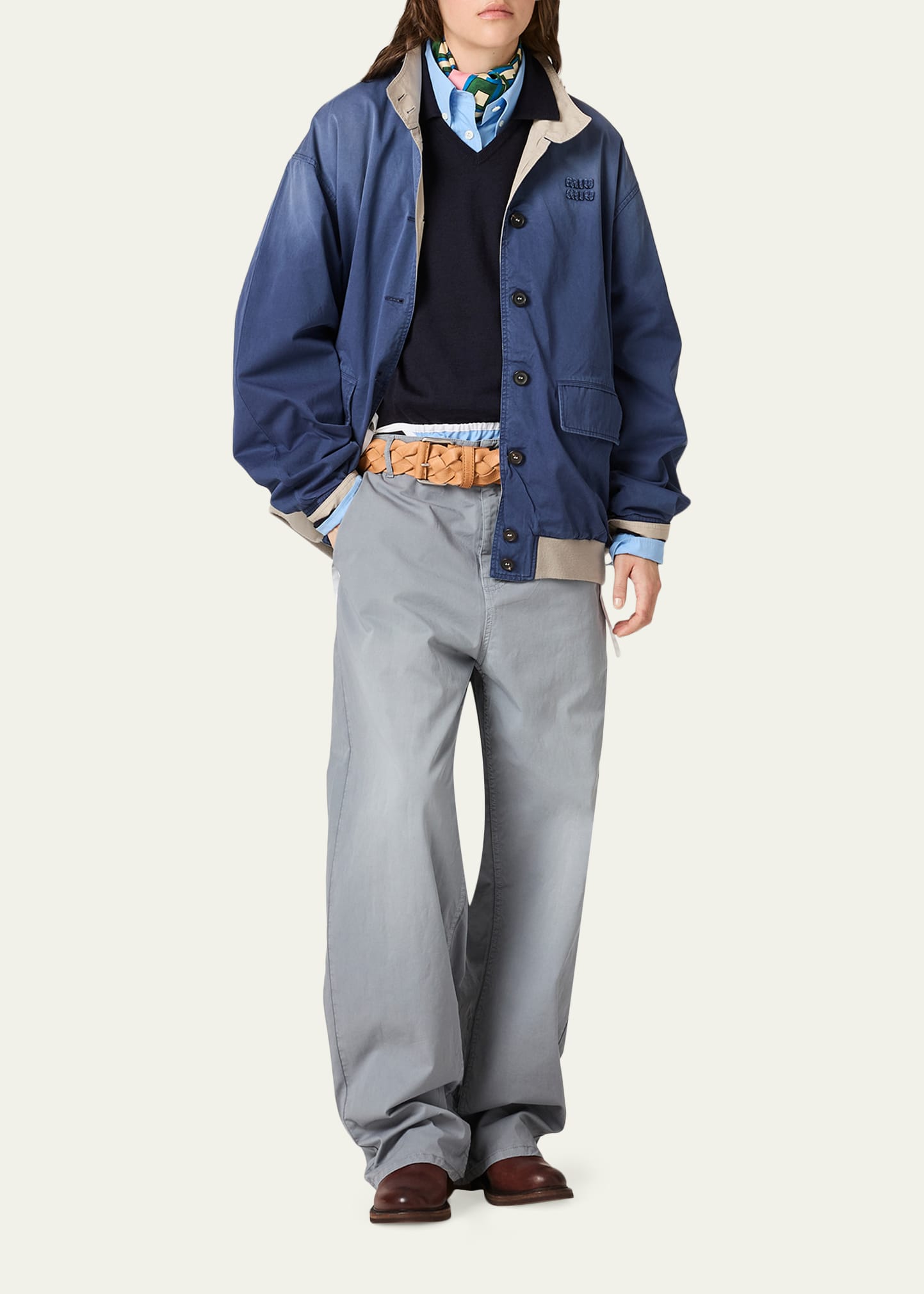 Miu Miu Garment-Dyed Twill Wide-Leg Pants - Bergdorf Goodman