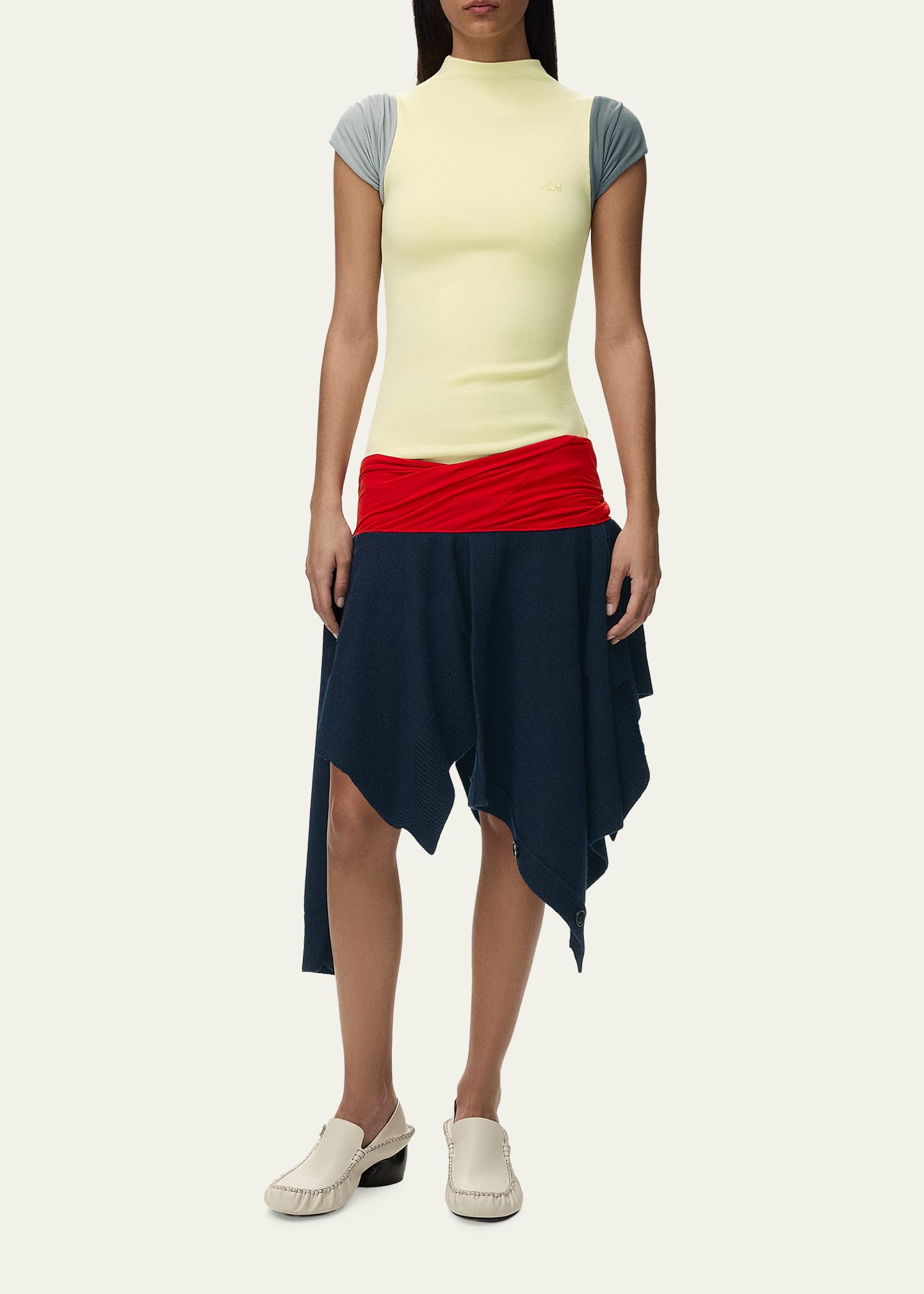 Loewe Mock-Neck Colorblock Handkerchief Dress - Bergdorf Goodman