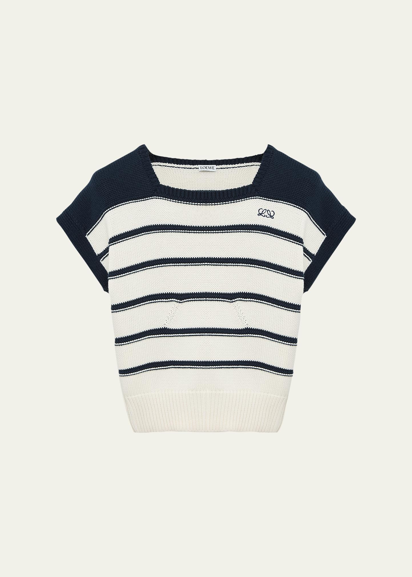 LOEWE Short-Sleeve Stripe Knit Sweater - Bergdorf Goodman