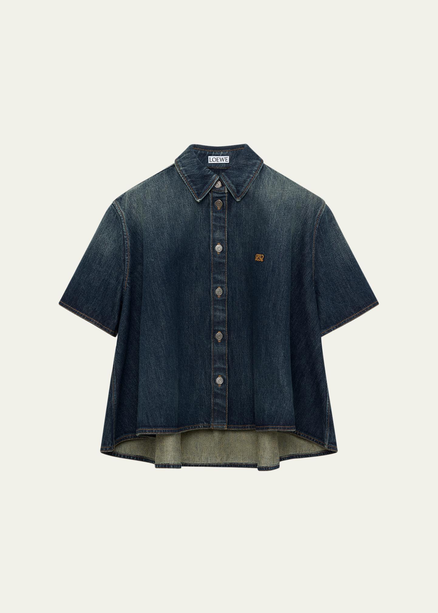 LOEWE Short-Sleeve Denim Trapeze Button-Down Shirt - Bergdorf Goodman