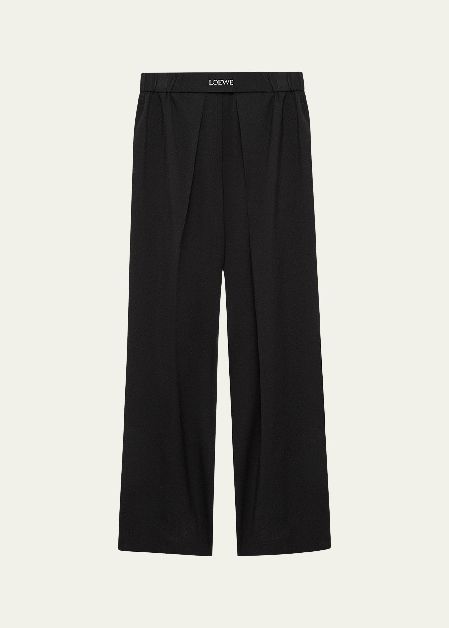 LOEWE Logo Waist Asymmetric Pleated Pants - Bergdorf Goodman