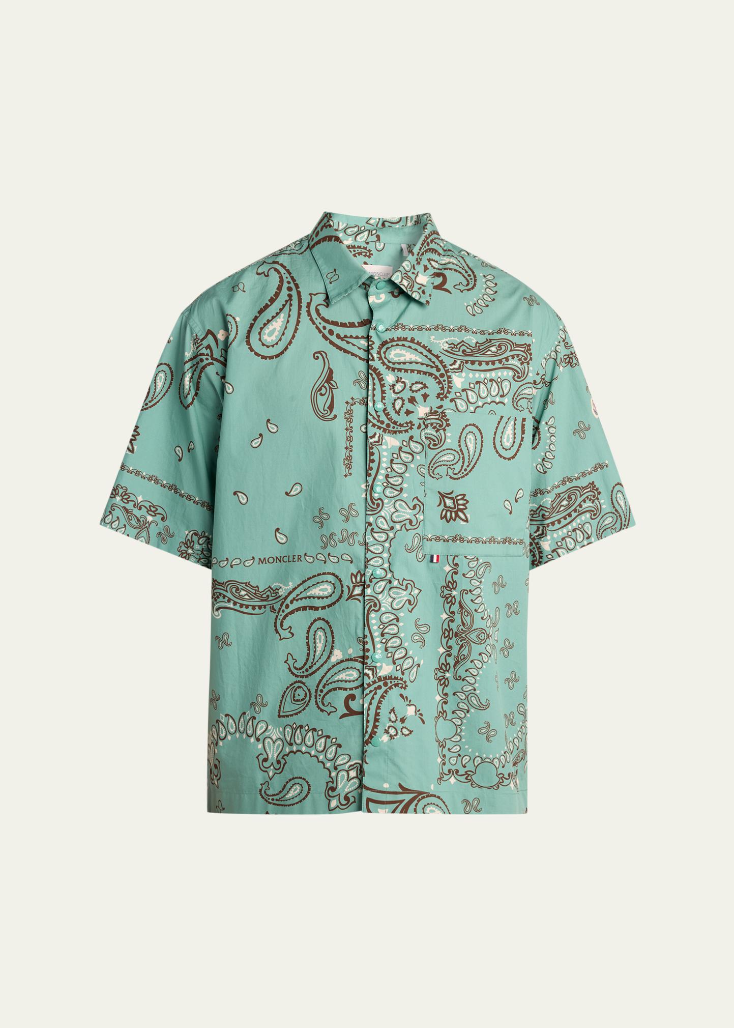Moncler Men's Paisley Cotton Short-Sleeve Shirt - Bergdorf Goodman