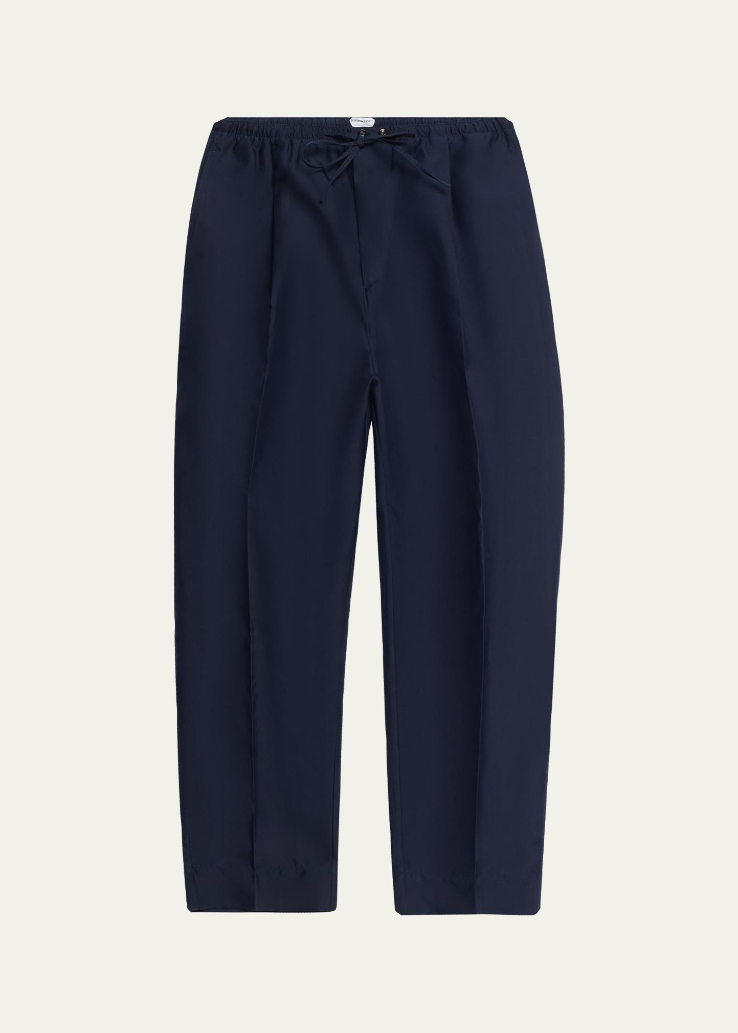 Bottega Veneta 23ss ワイドスラックス ネイビー Bottega Veneta Men's Washed Cotton and Silk Relaxed Drawstring
