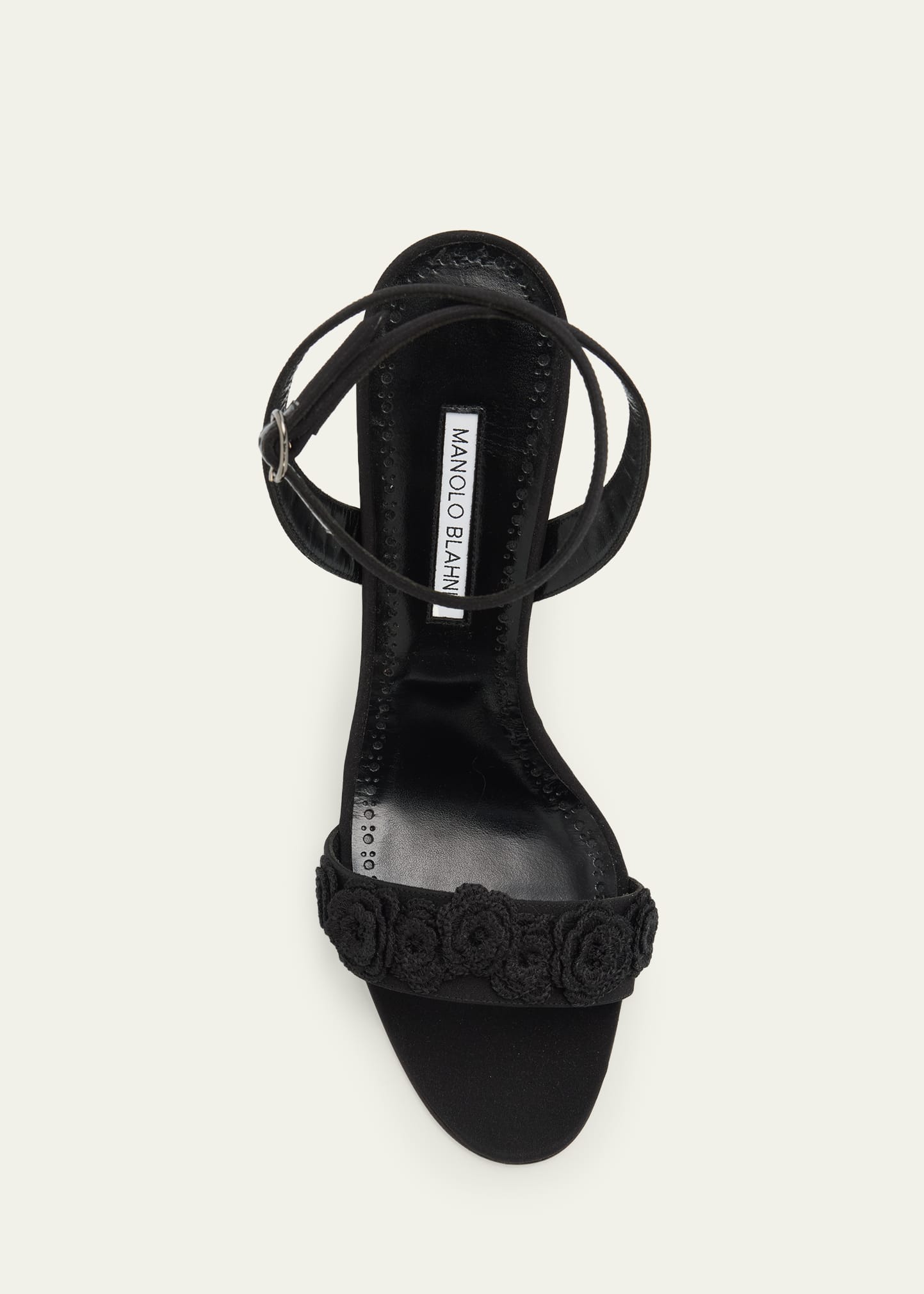 Manolo Blahnik 105mm Raosnu Crochet Flower Ankle-Strap Sandals