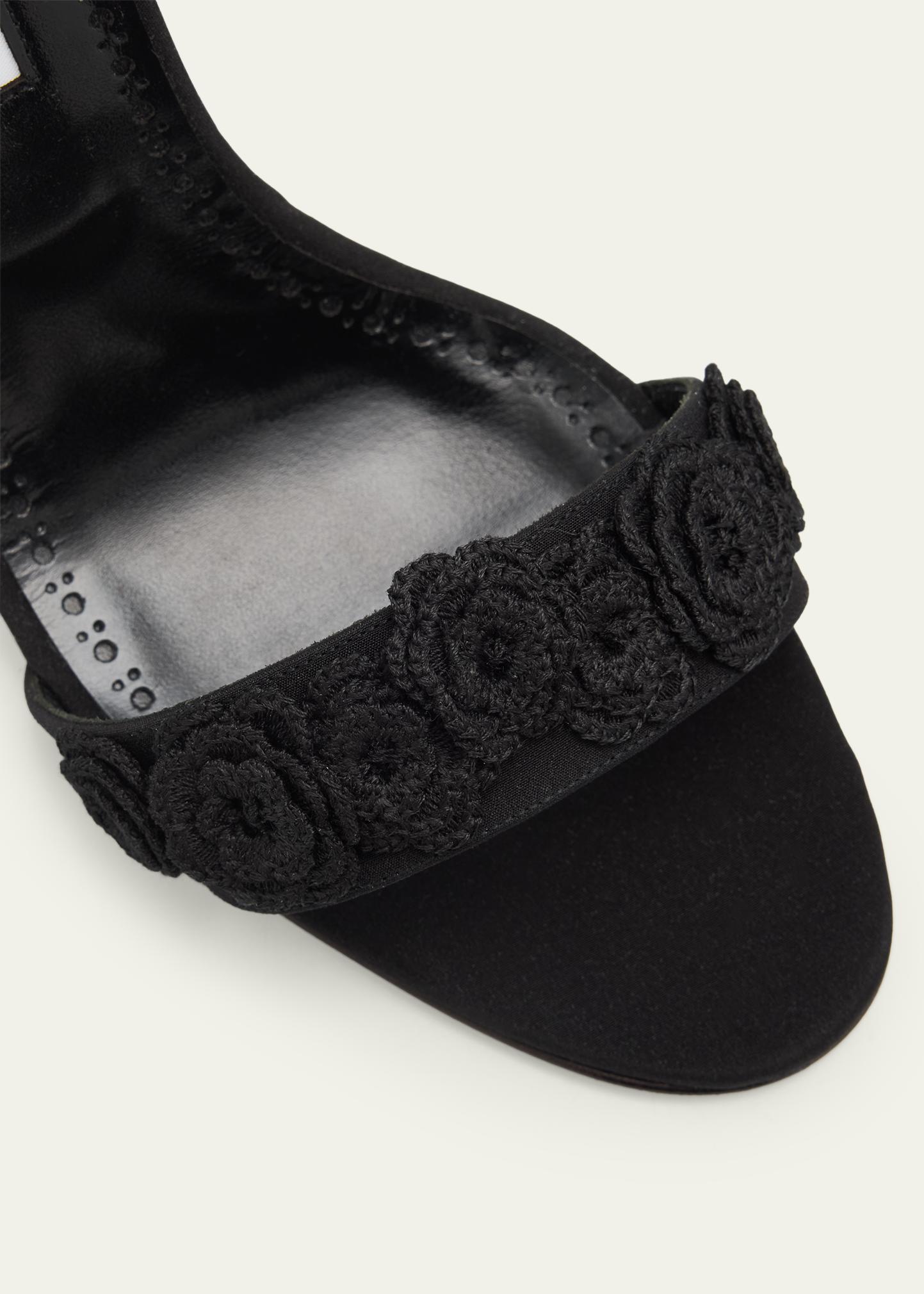 Manolo Blahnik 105mm Raosnu Crochet Flower Ankle-Strap Sandals