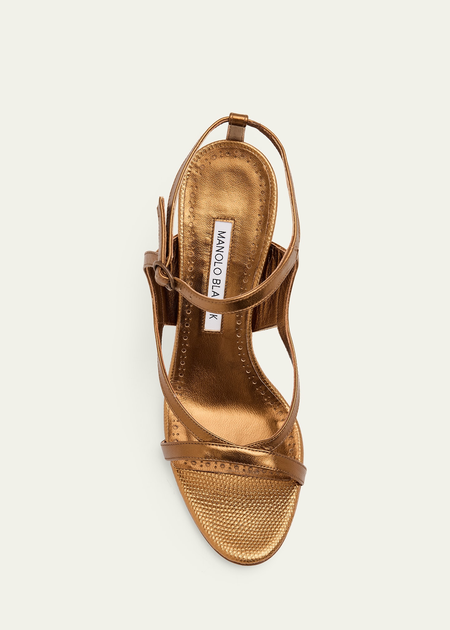 Manolo Blahnik 105mm Tibula Metallic Leather Sandals - Bergdorf