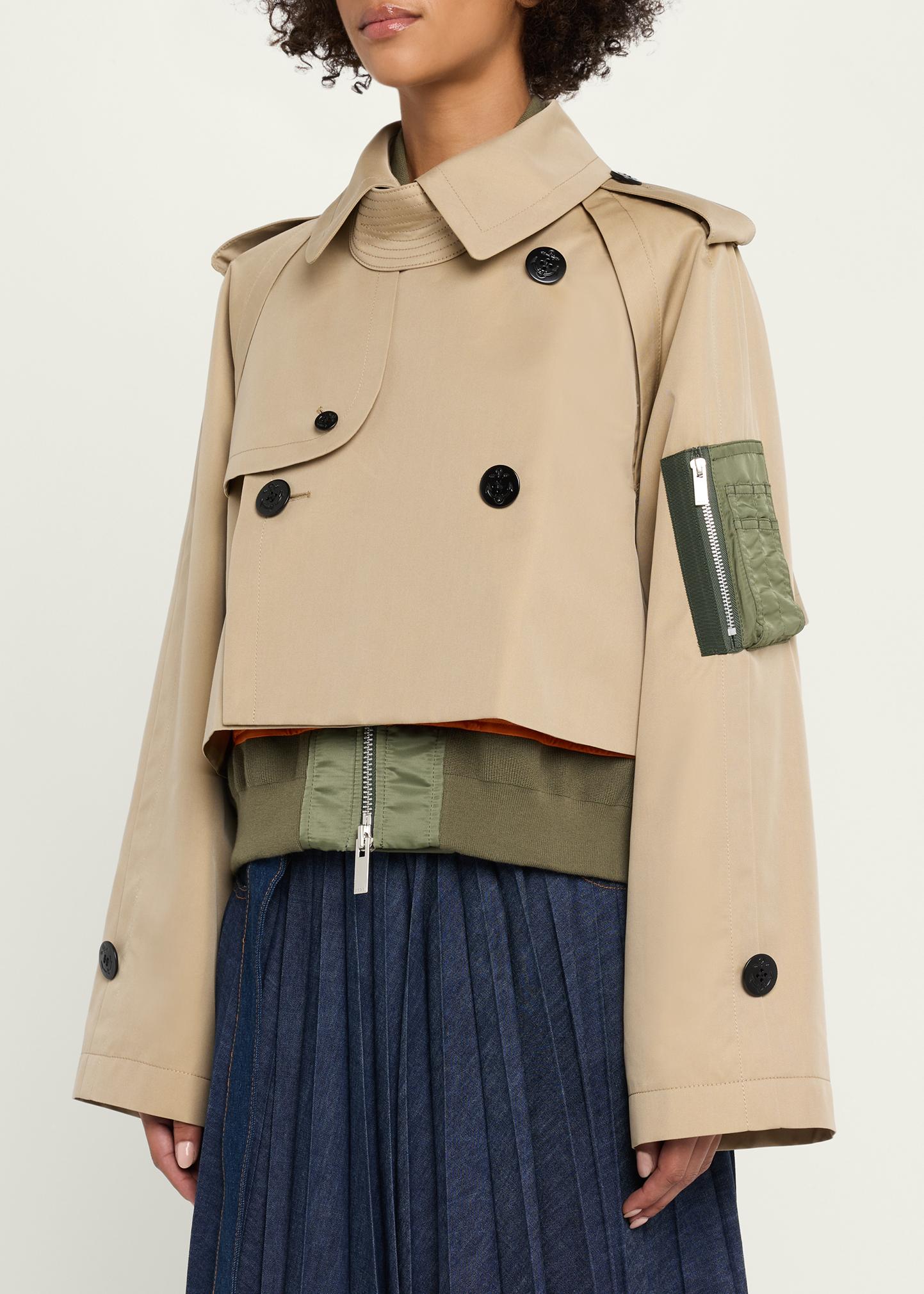 SACAI 코튼 가바르딘 하이브리드 숏 트렌치 코트