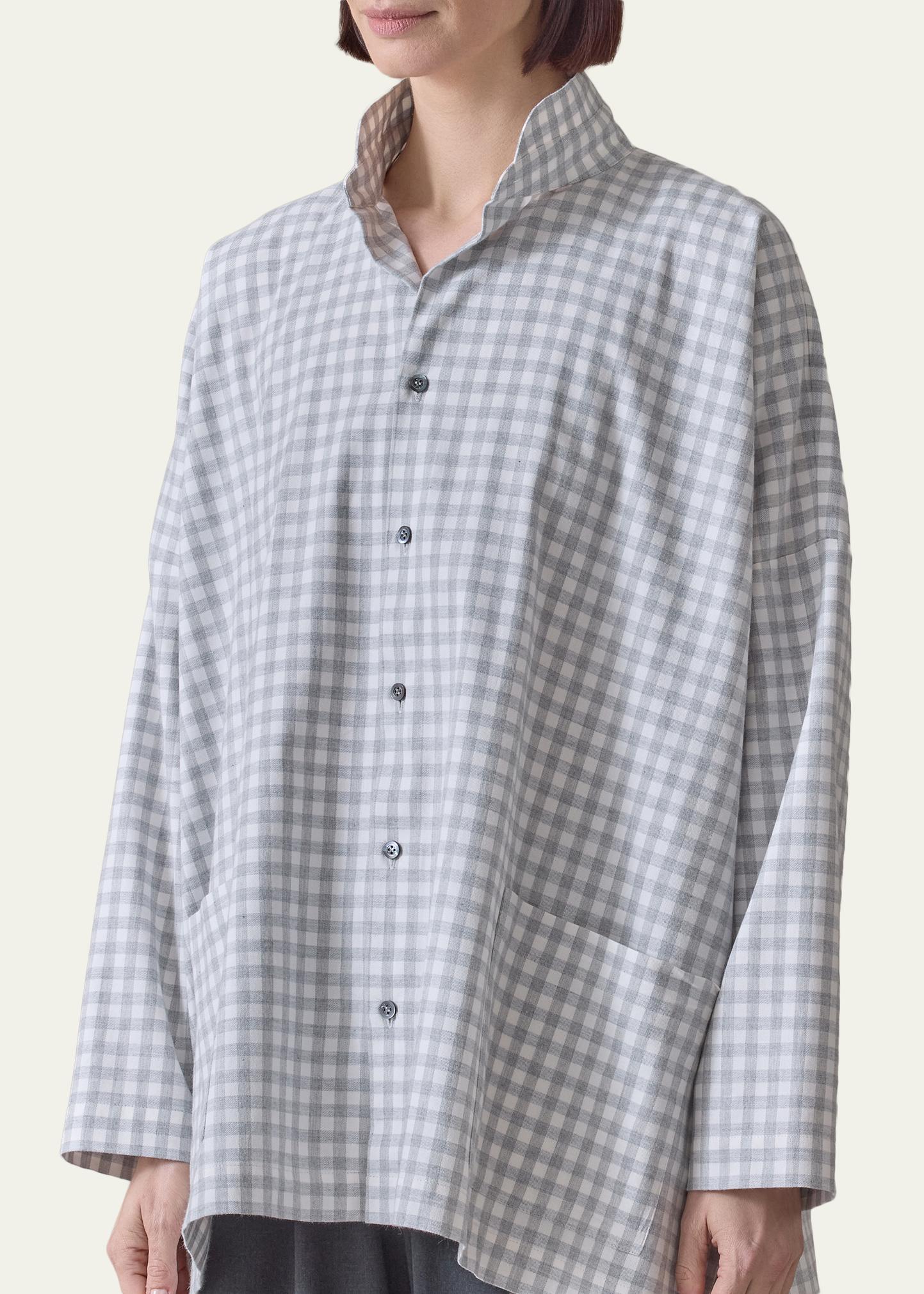 Eskandar Wide Brushed Gingham Cotton Shirt - Bergdorf Goodman