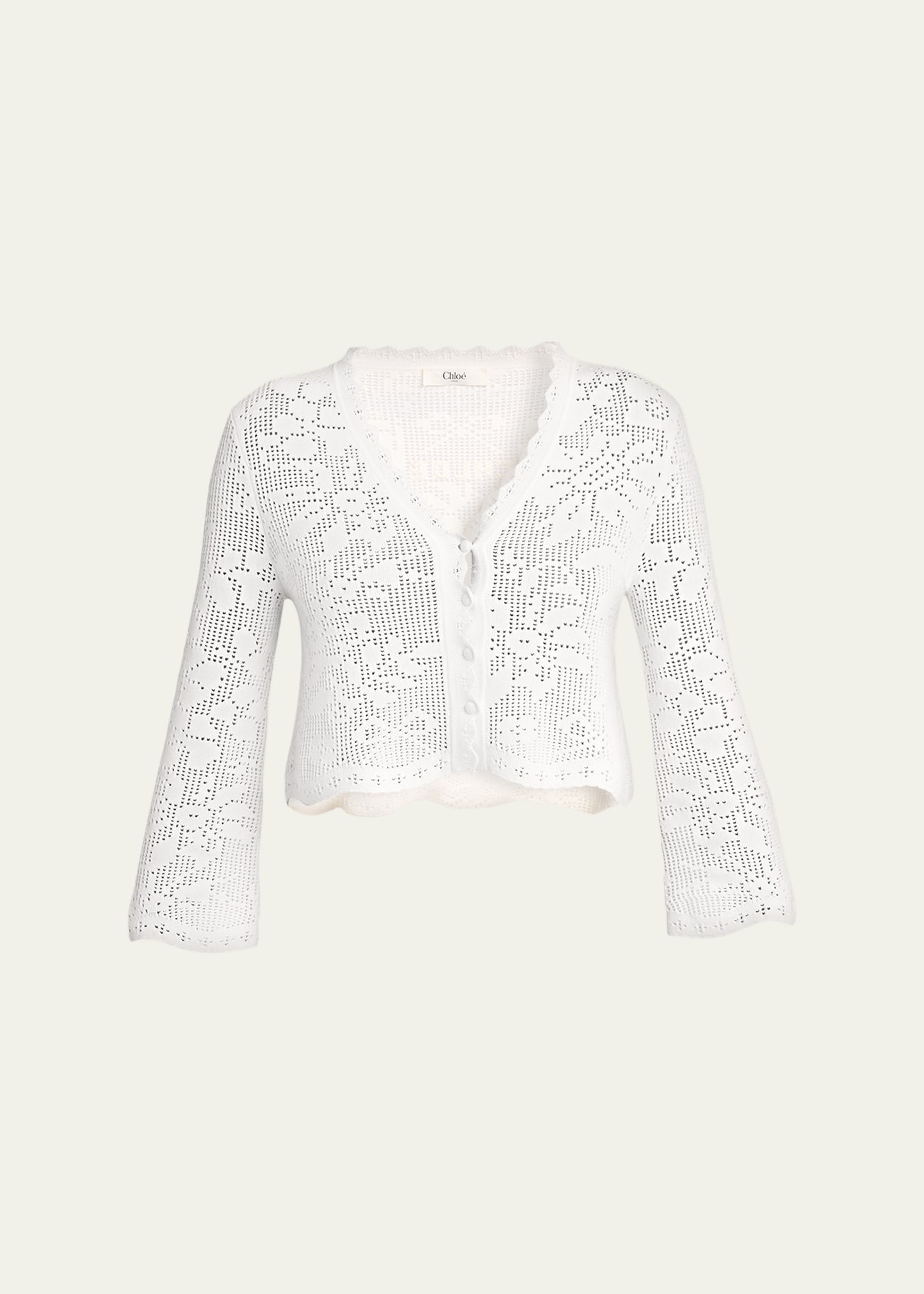 Chloe Scalloped Cotton Pointelle-Knit Cardigan - Bergdorf Goodman