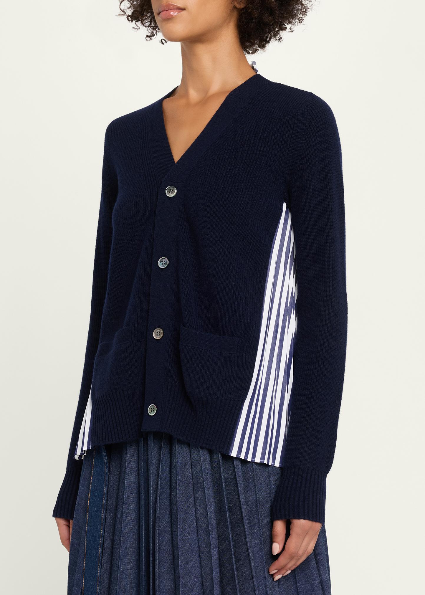 sacai Wool Knit And Cotton Poplin V-Neck Cardigan - Bergdorf Goodman