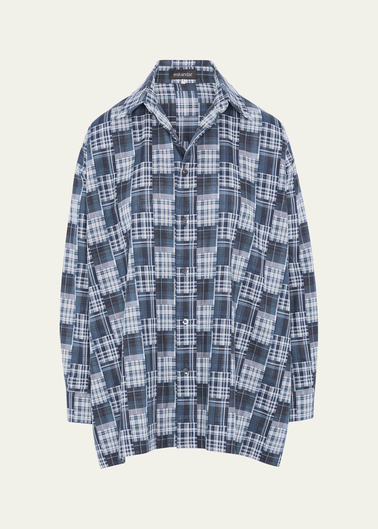 Eskandar A-Line Patchwork Plaid Cotton Shirt - Bergdorf Goodman