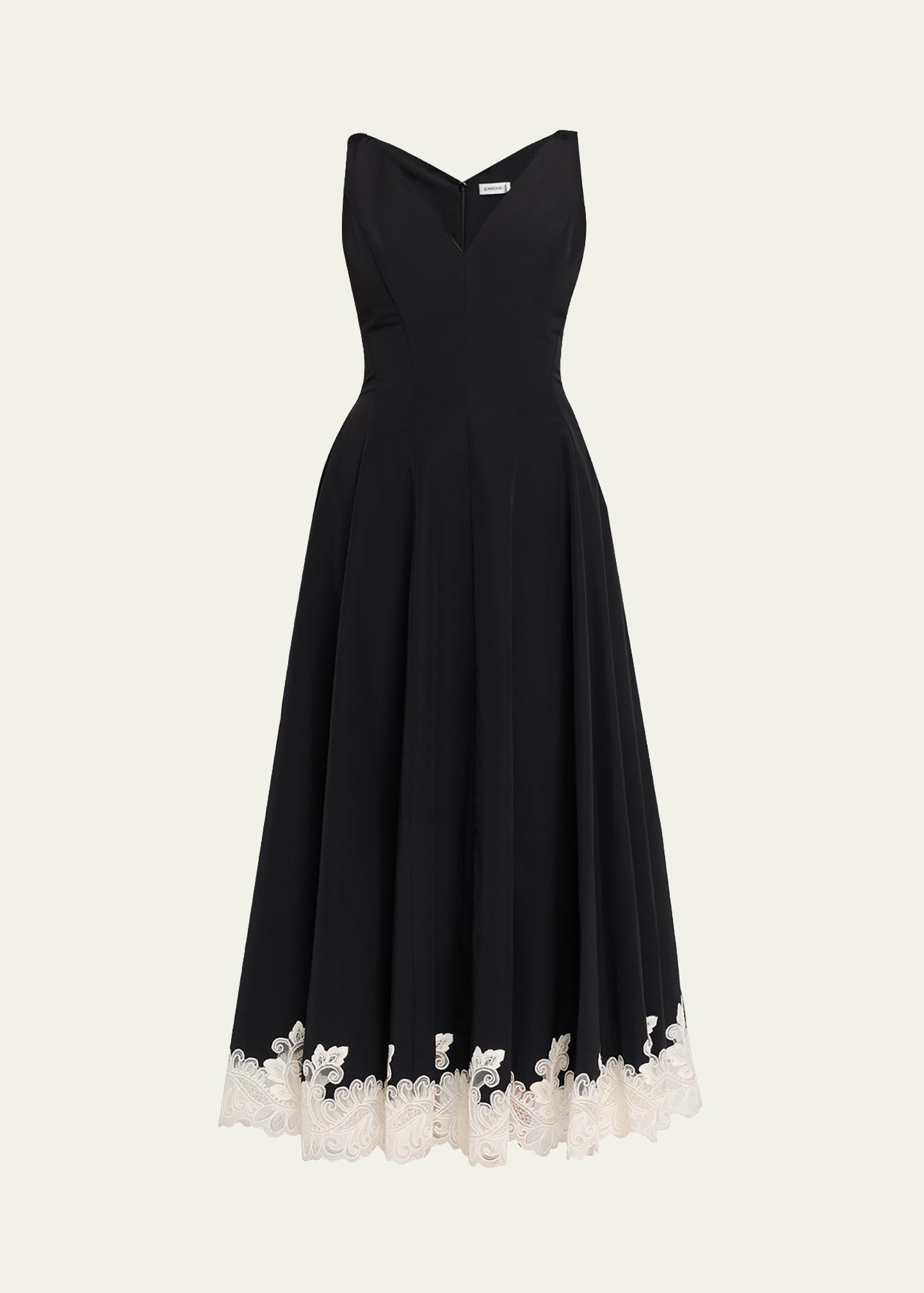 SIMKHAI Mira Cotton Faille Lace Midi Dress - Bergdorf Goodman
