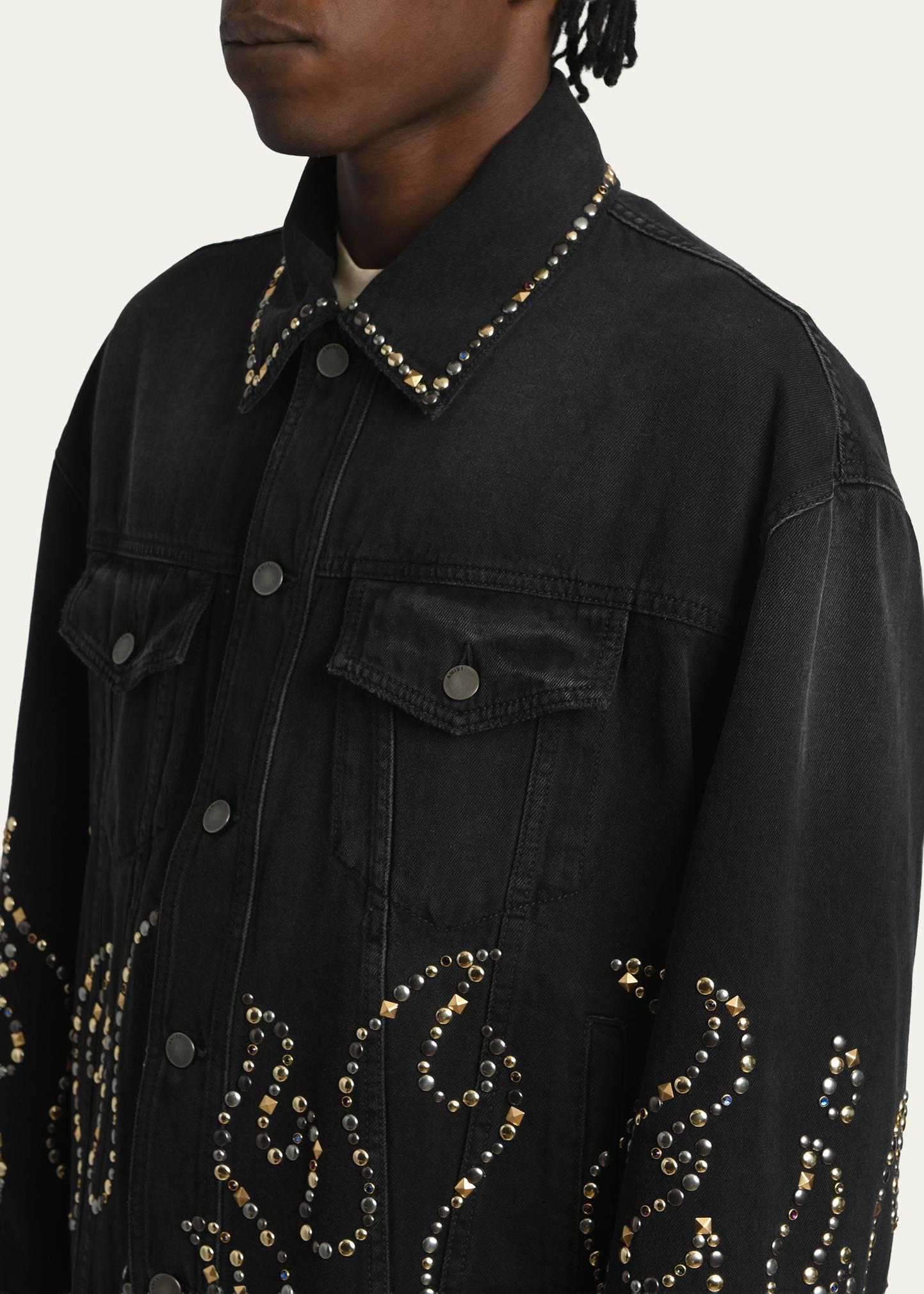 Amiri Men's Oversized Studded Flame Black Denim Jacket - Bergdorf