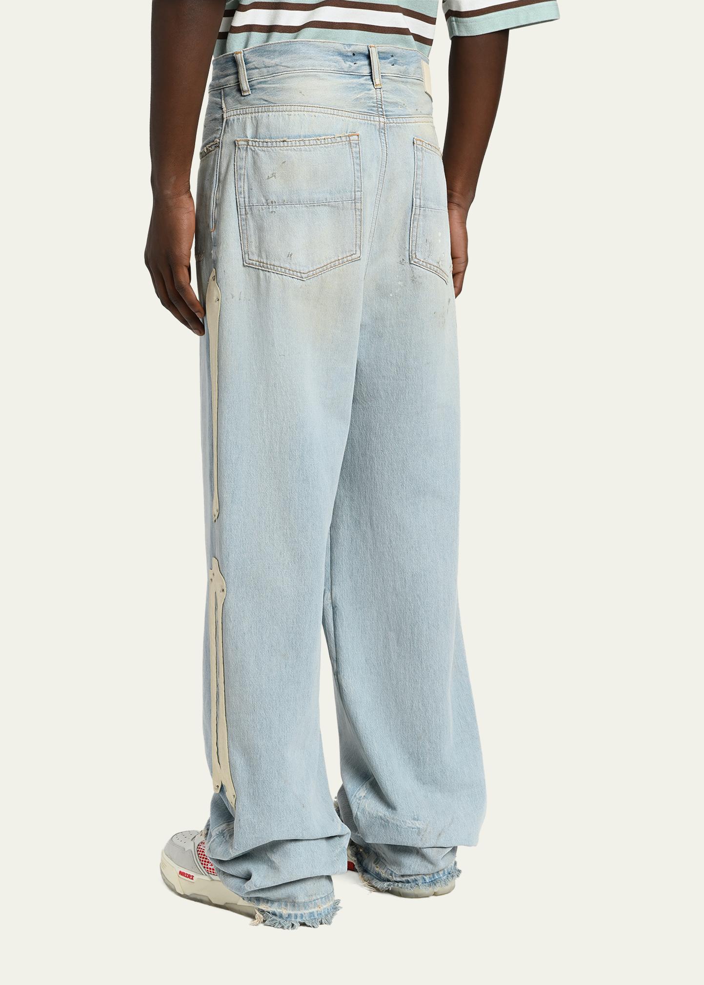 Amiri Men's Light-Wash Denim Carpenter Jeans with Bone Appliques