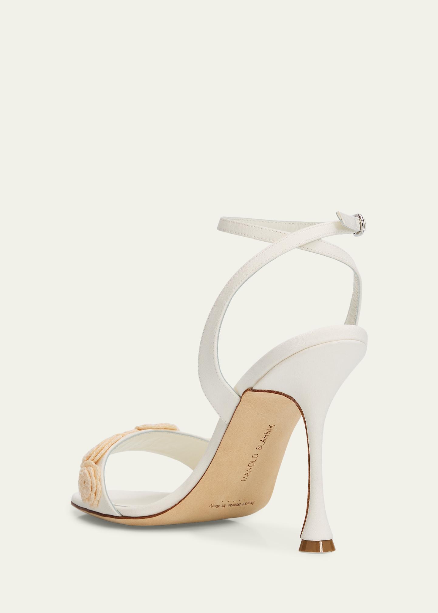 Manolo Blahnik 105mm Raosnu Crochet Flower Ankle-Strap Sandals