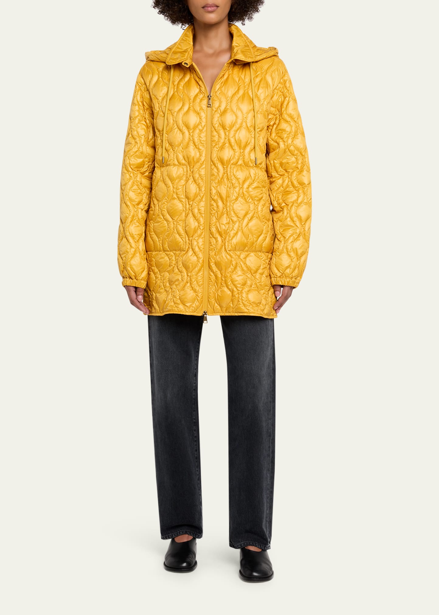 Moncler Balette Geometric Quilted Mid-Length Down Jacket