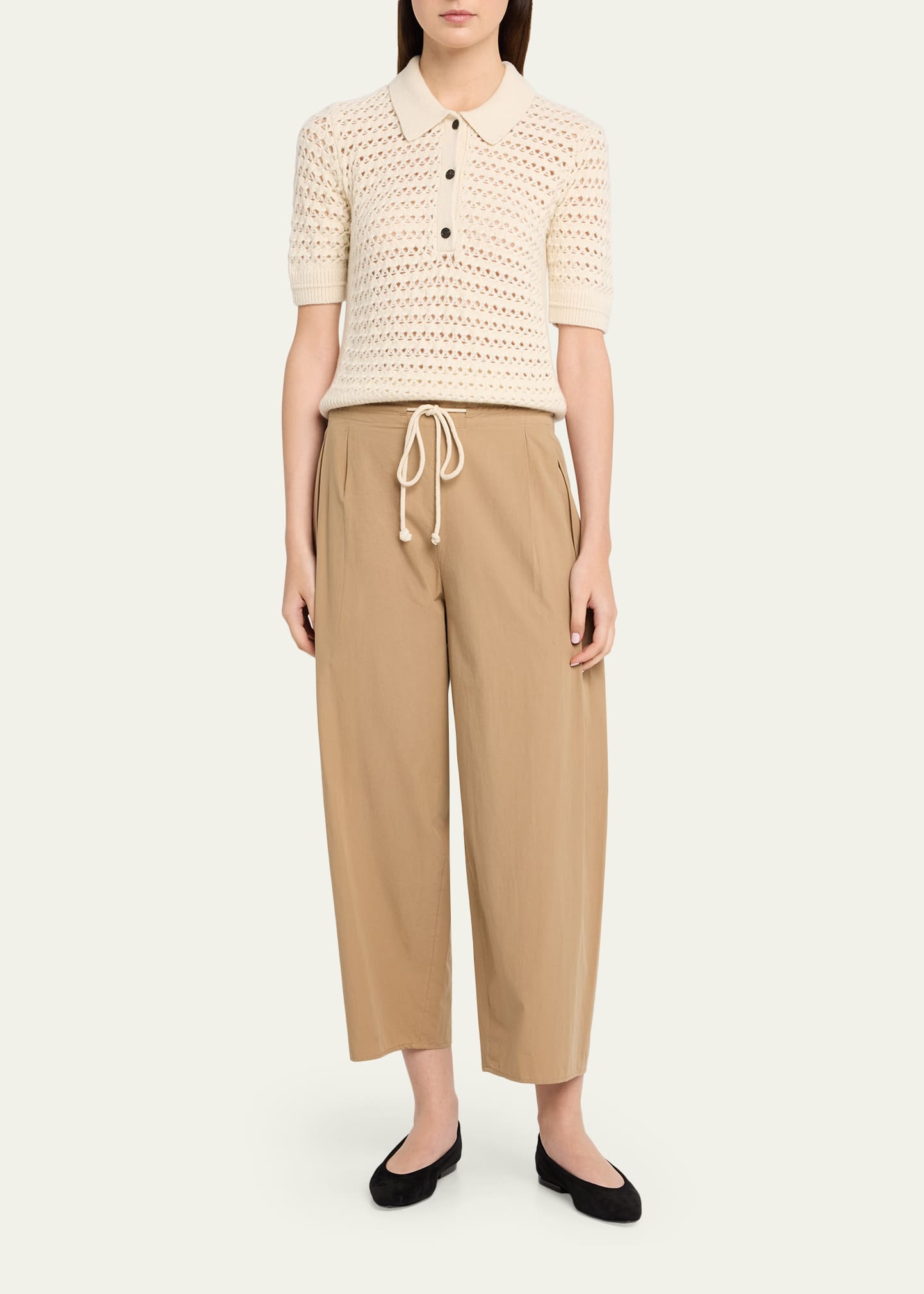 MARIA MCMANUS Cashmere and Cotton Lace Crochet Polo Shirt