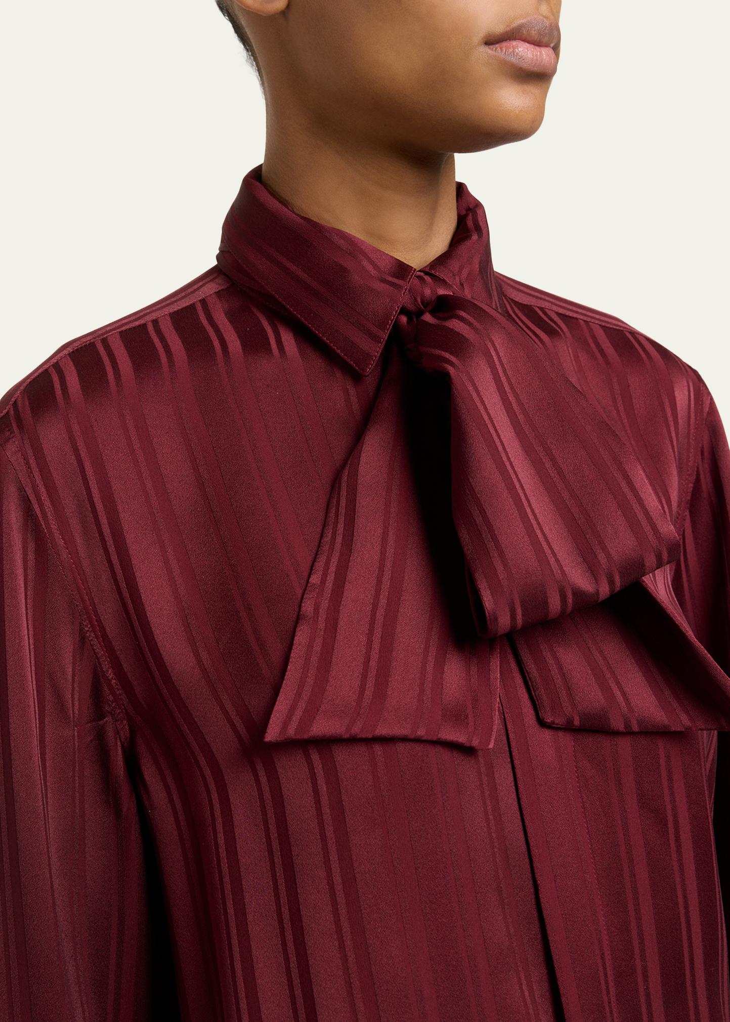 Saint Laurent Striped Silk Jacquard Cassandre Lavalliere Blouse