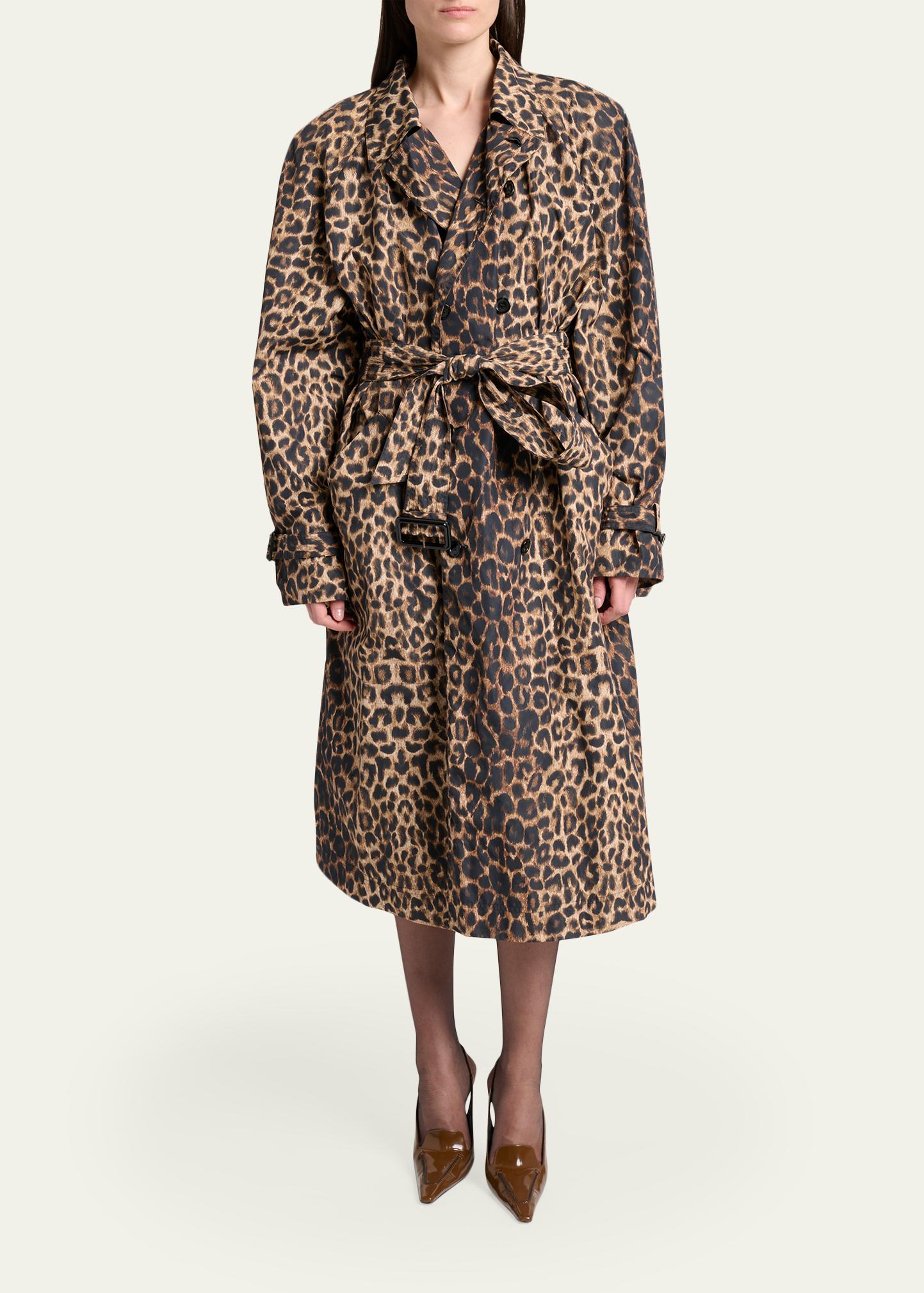 Leopard-Print Nylon Trench Coat, image 3 of 6