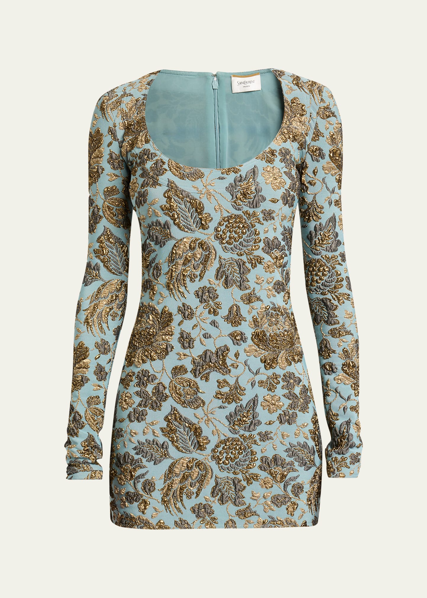 Saint Laurent Stretch Brocade Decollete Mini Dress - Bergdorf Goodman